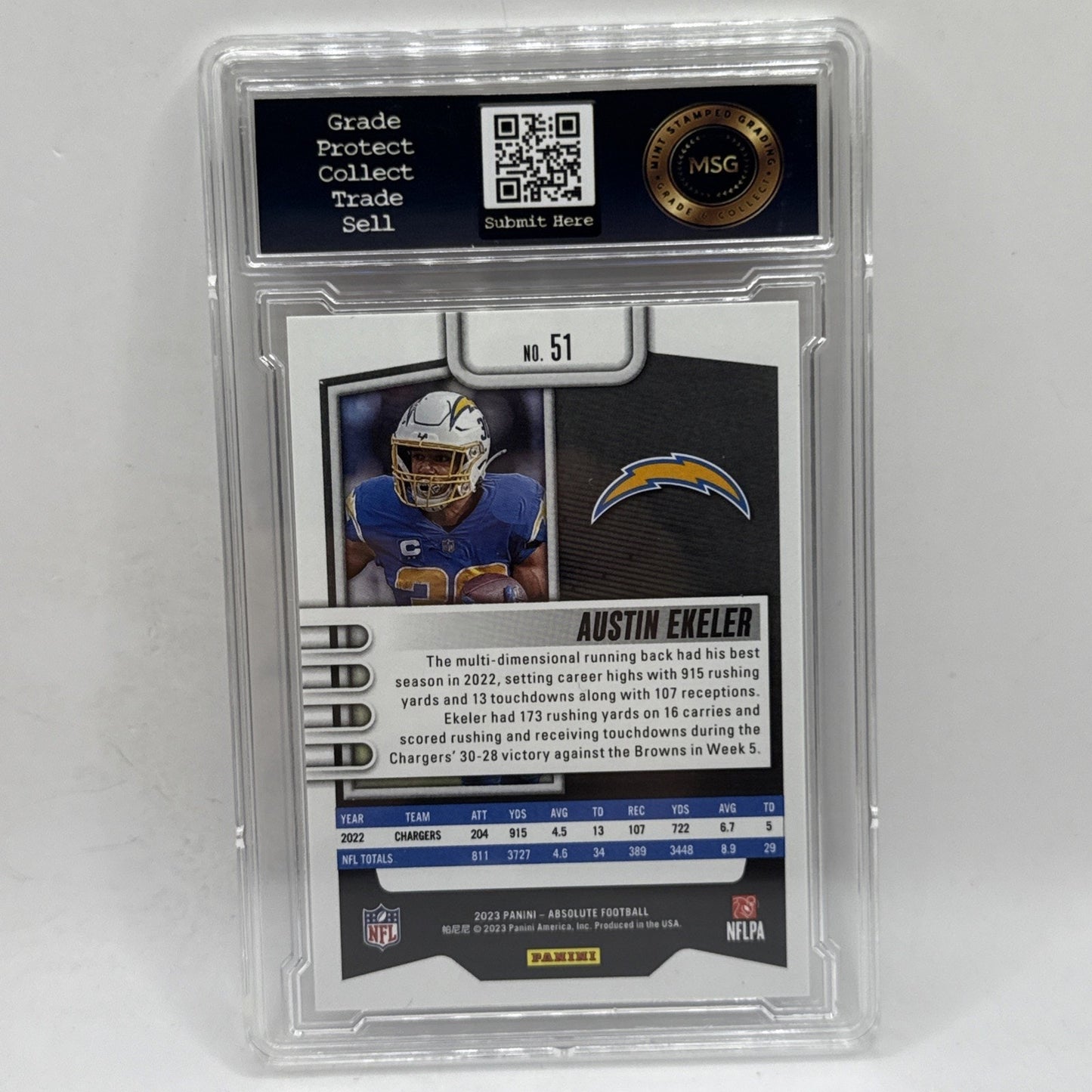 2023 Panini Absolute #51 Austin Ekeler RWB Kaleidoscope Graded 9 Mint NFL Card