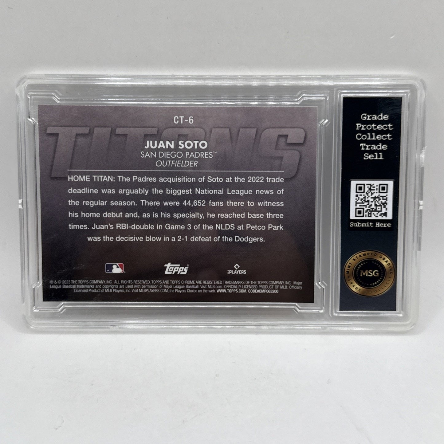 2023 TOPPS CHROME TITANS Juan Soto #CT-6 Baseball PADRES Graded 10 Gem Mint