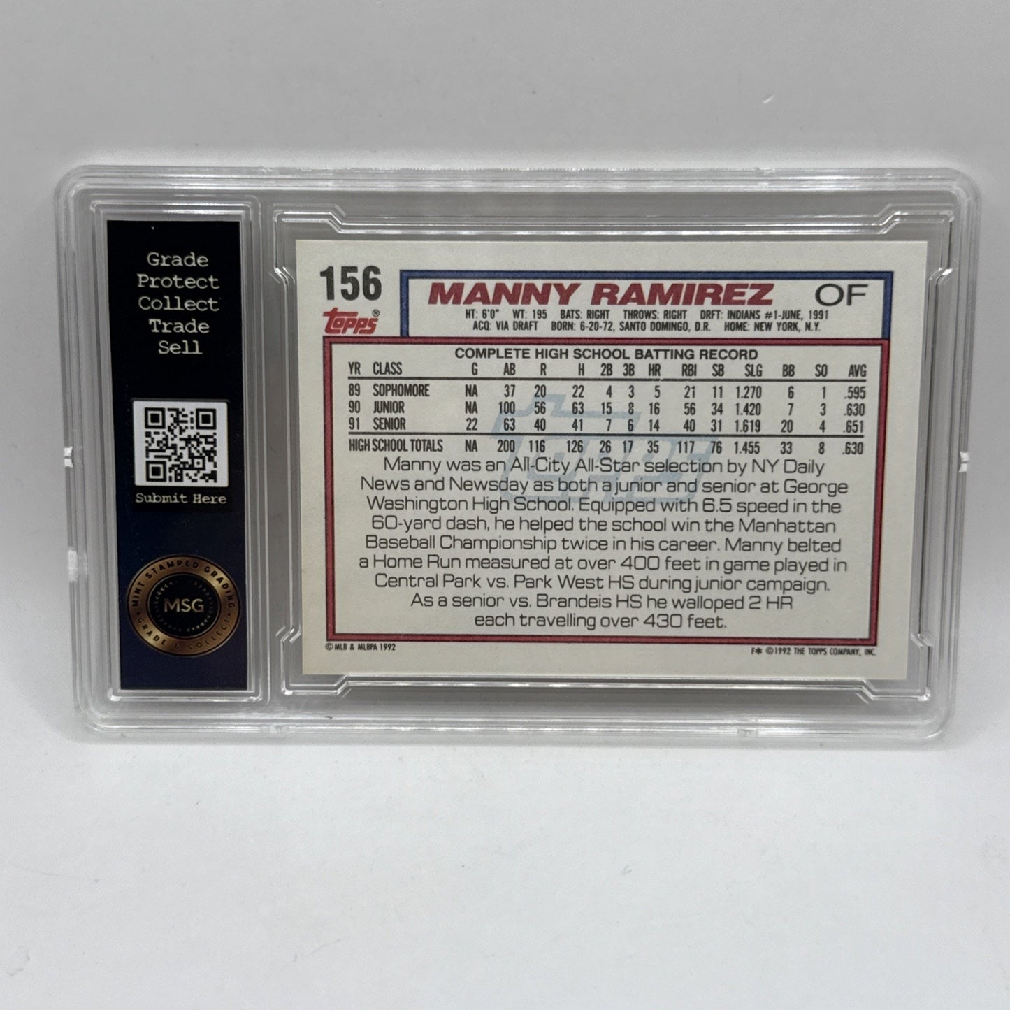 Manny Ramirez 1992 Topps Gold #156 Cleveland Indians Rookie Graded 7 MLB