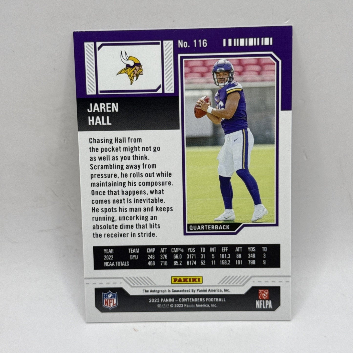 2023 Panini Contenders - Rookie Ticket RPS #116 Jaren Hall NFL Vikings