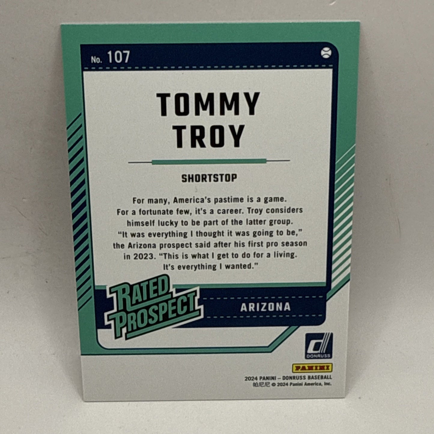 2024 Panini Donruss - Rated Prospects Orange Laser #107 Tommy Troy /299 (RC)