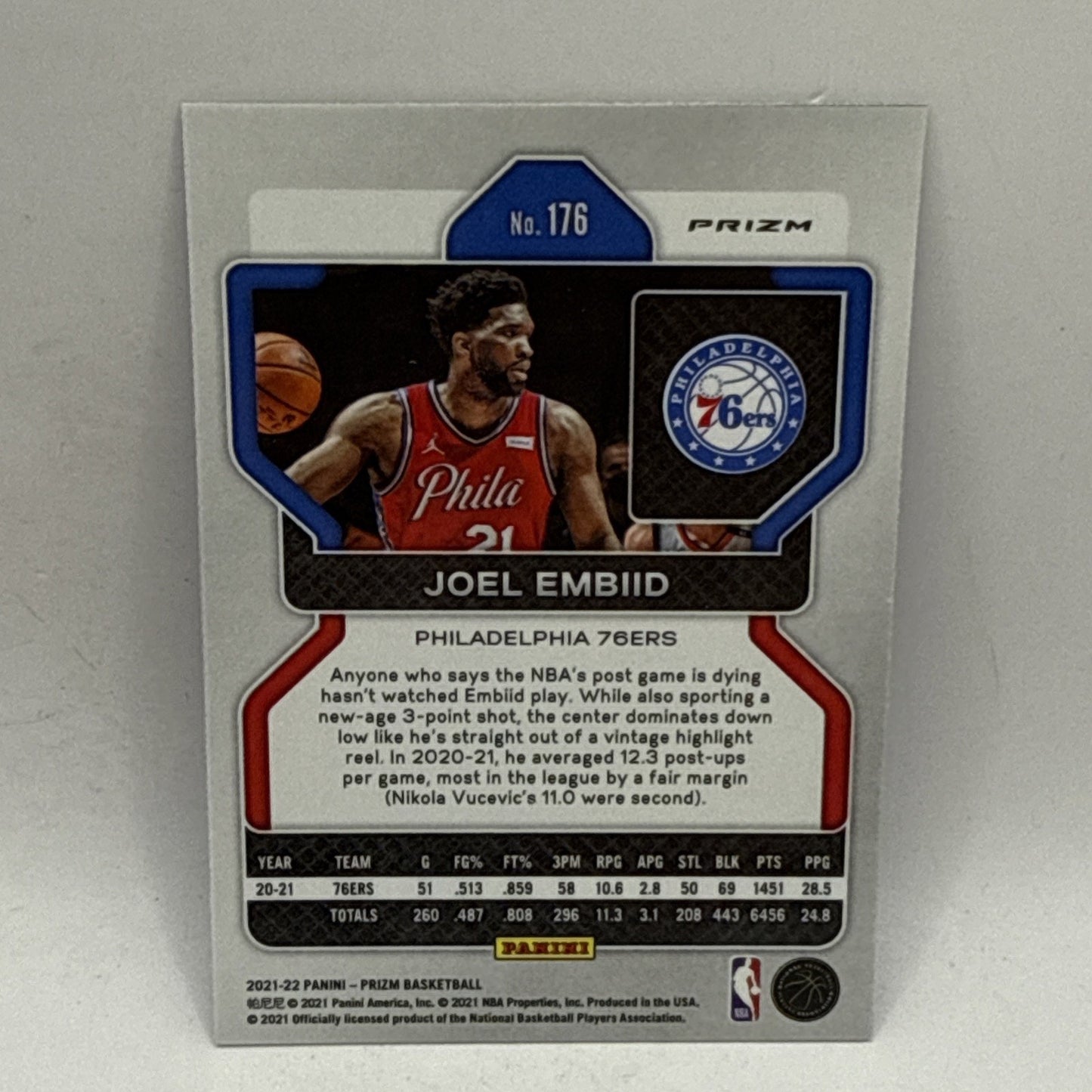 2021-22 Panini Prizm #176 Joel Embiid 75th Anniversary Blue Diamond Logo