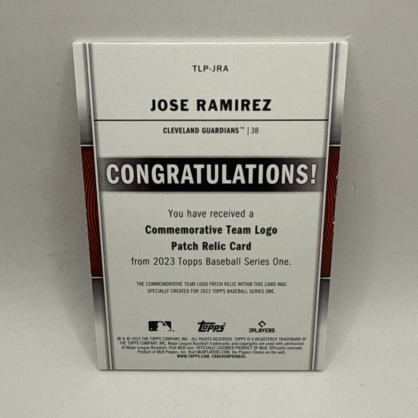 2023 Topps Series 1 Jose Ramirez Commemorative Team Logo Patch Relic Guardians