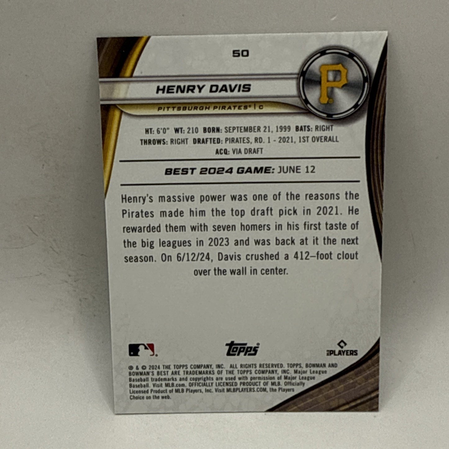 2024 Bowman's Best - Henry Davis #50 Green Refractor /99 (RC) MLB Pirates
