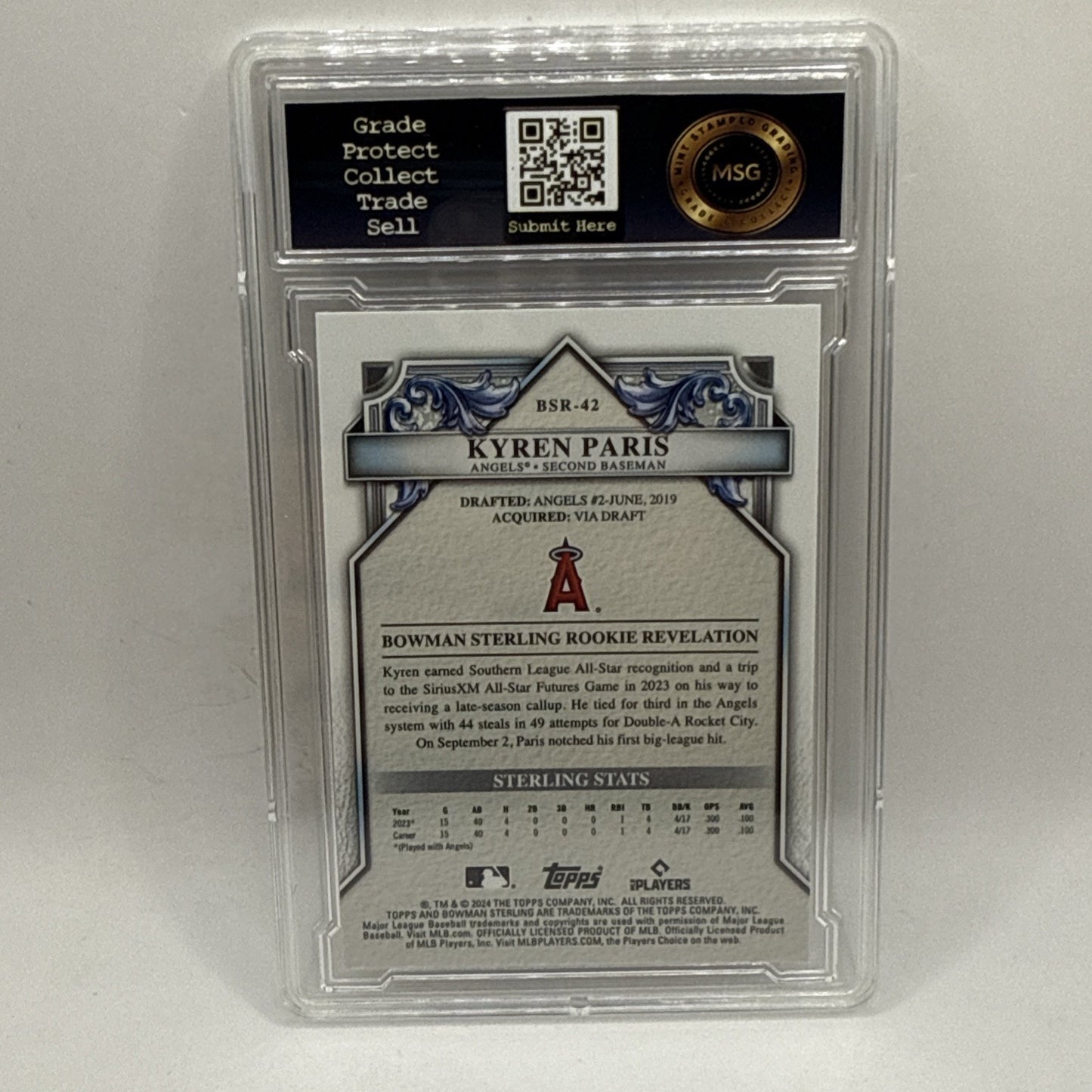 2024 Bowman Sterling #BSR-42 Kyren Paris Sterling RC /100 Graded 10 Revelation