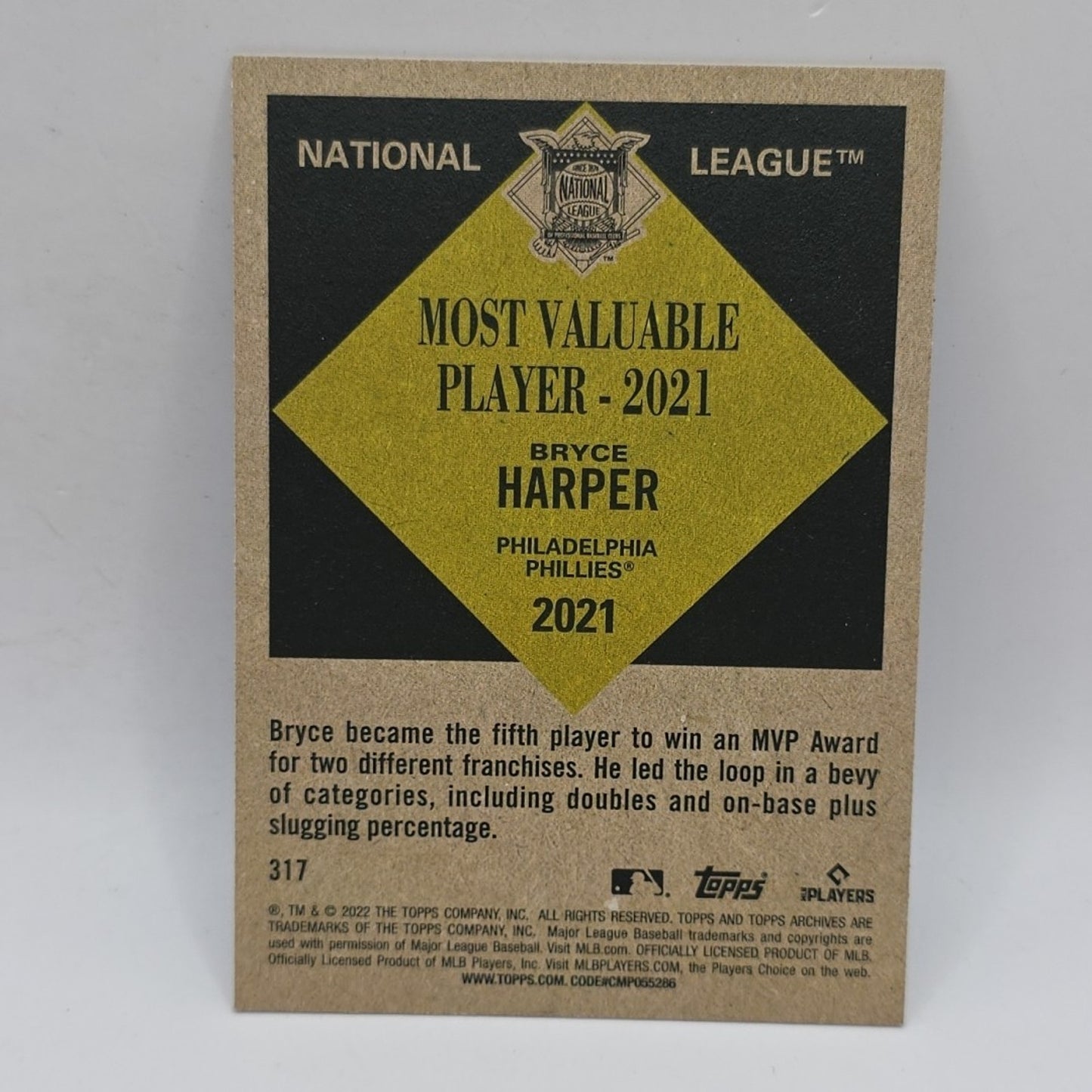 2022 Topps Archives Most Valuable Player 2021 NL Bryce Harper Phillies #317