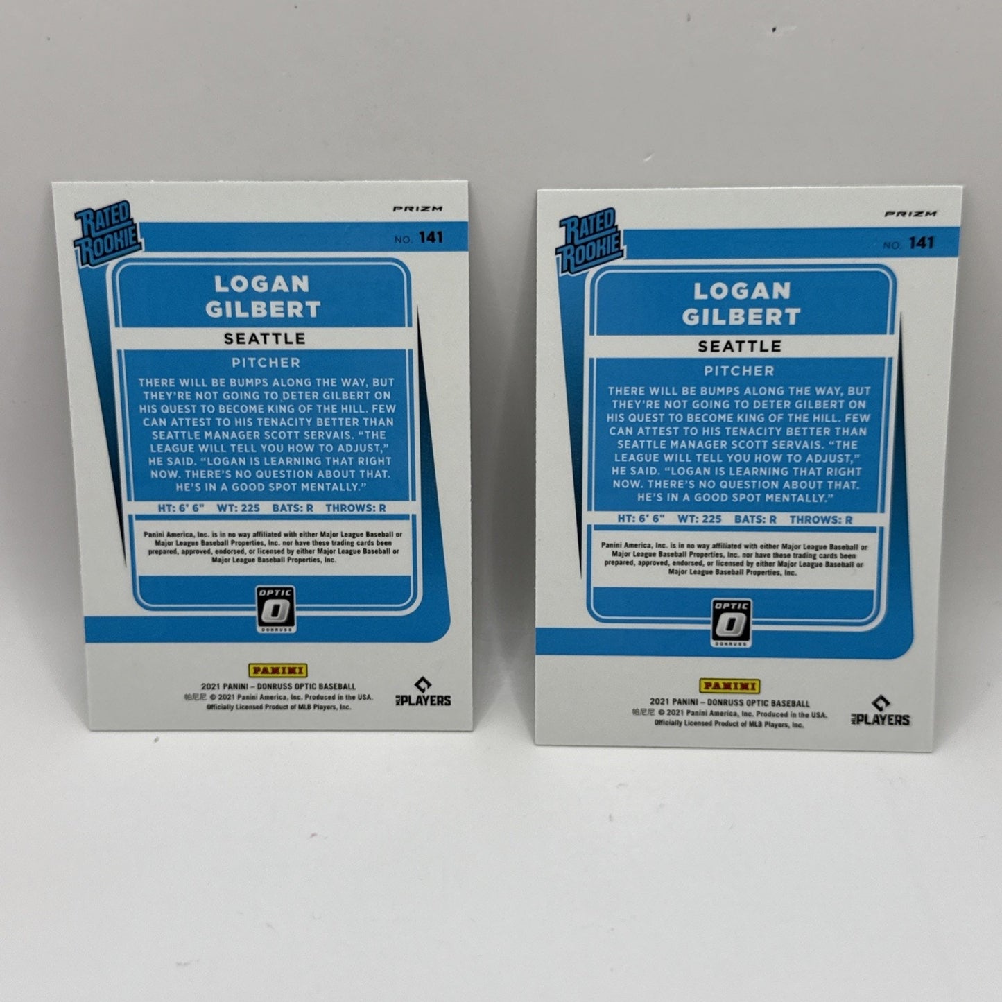 2021 Panini Optic Baseball Logan Gilbert Rated Rookie Silver & Green Holo Prizm