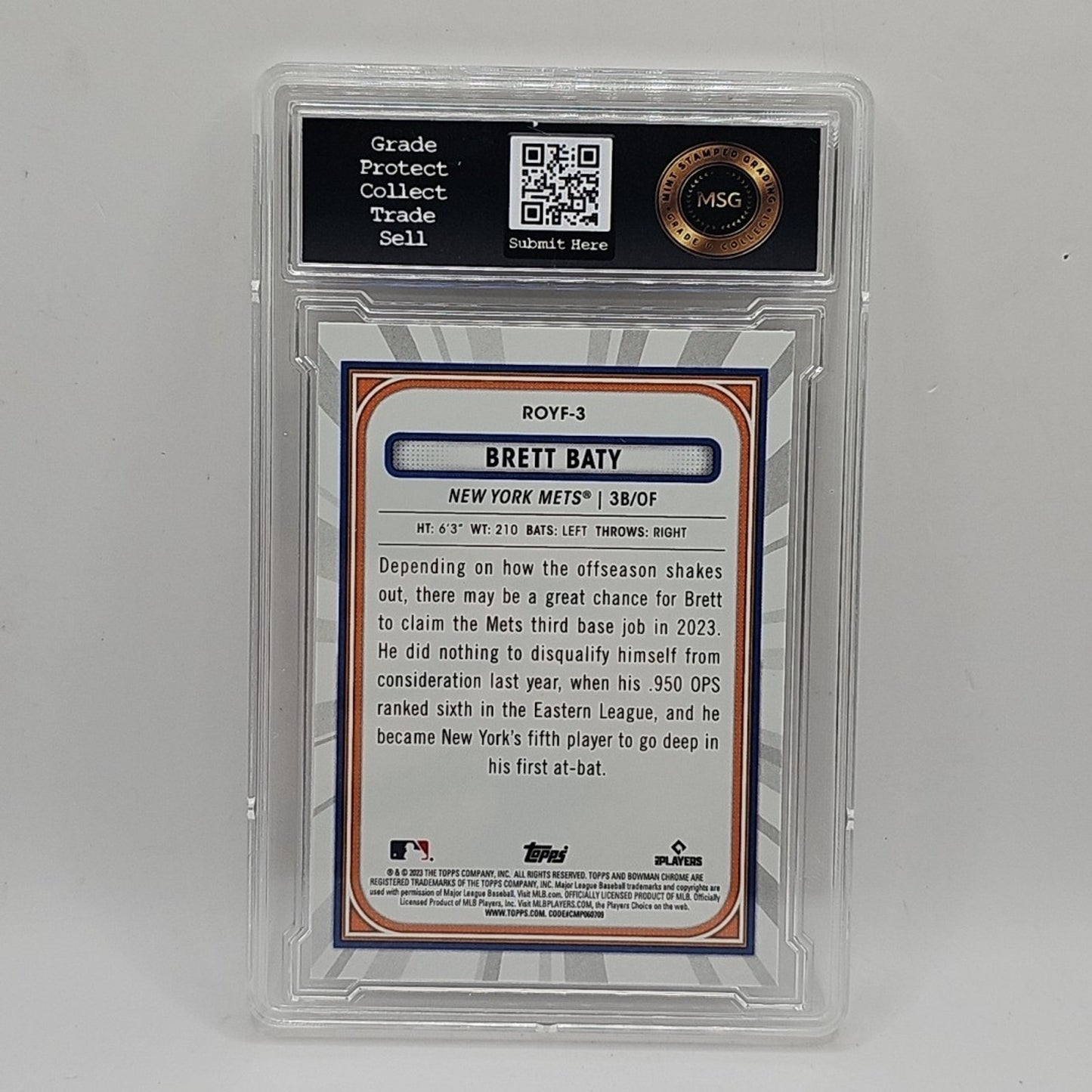 2023 Bowman #ROYF-3 Brett Baty Rookie of the Year Favorites Graded 9 Mint MLB
