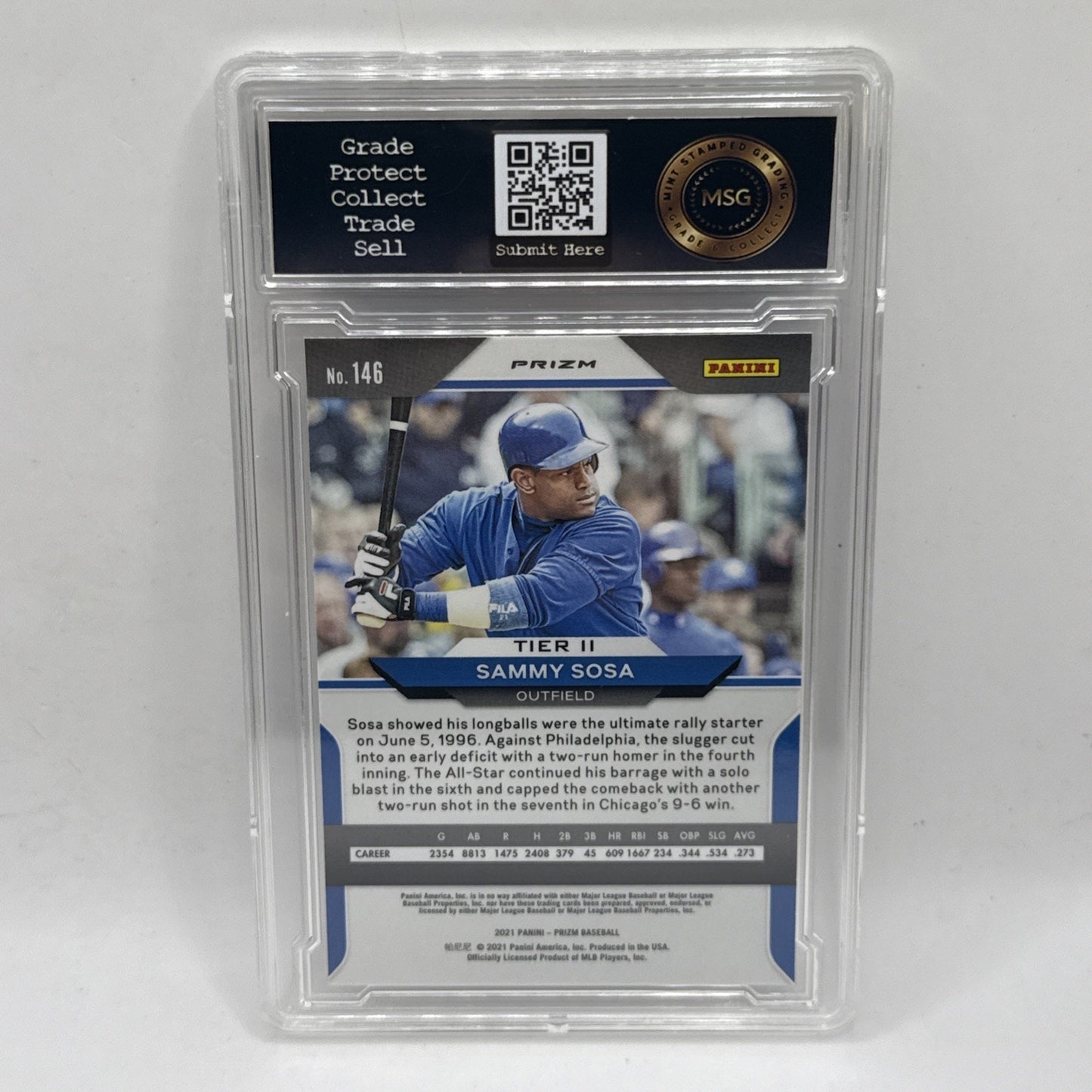 2021 Panini Prizm Baseball Red/White/Blue Parallel Sammy Sosa #146 Graded 9 MLB