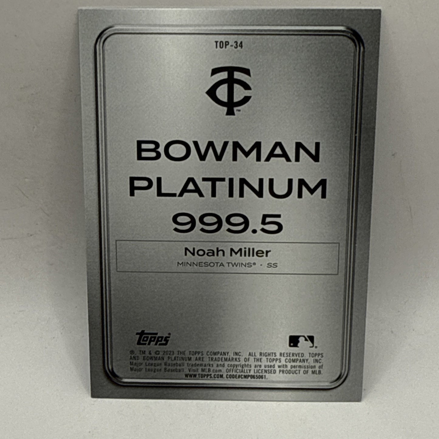Bowman Platinum Top Prospects Platinum Bar Foil /75 Noah Miller #TOP-34 Twins