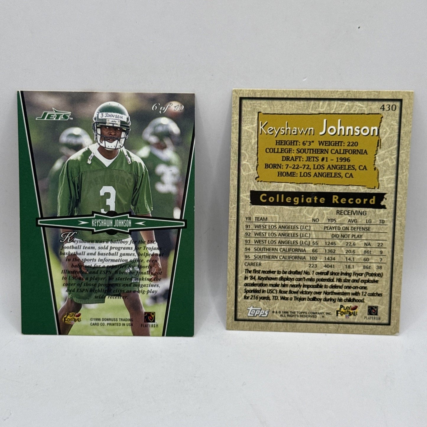 1996 Topps Rookie RC Keyshawn Johnson #430 New York Jets Vintage NFL Cards