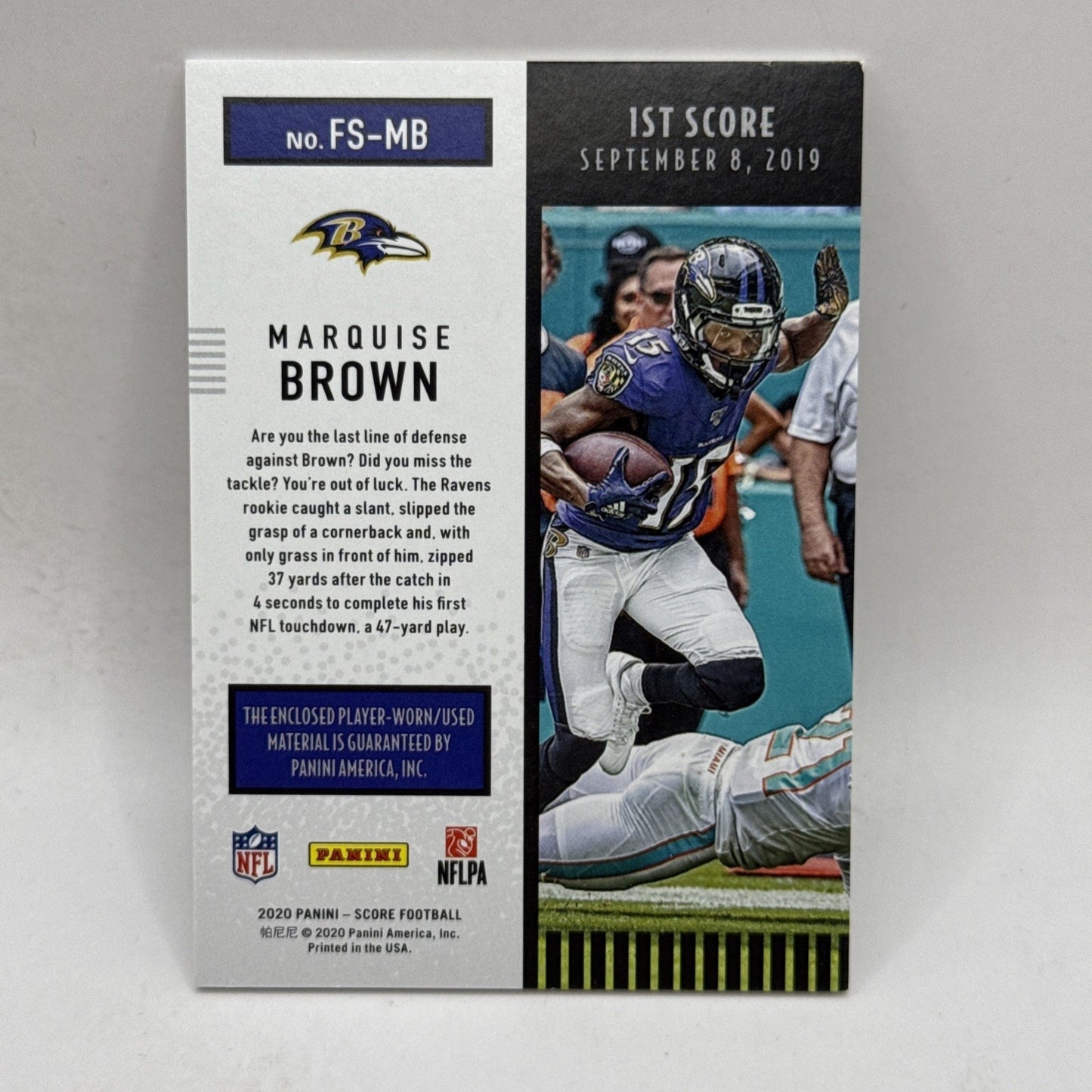2020 Panini Score Marquise Brown 1st Score - Baltimore Ravens NFL Football Card