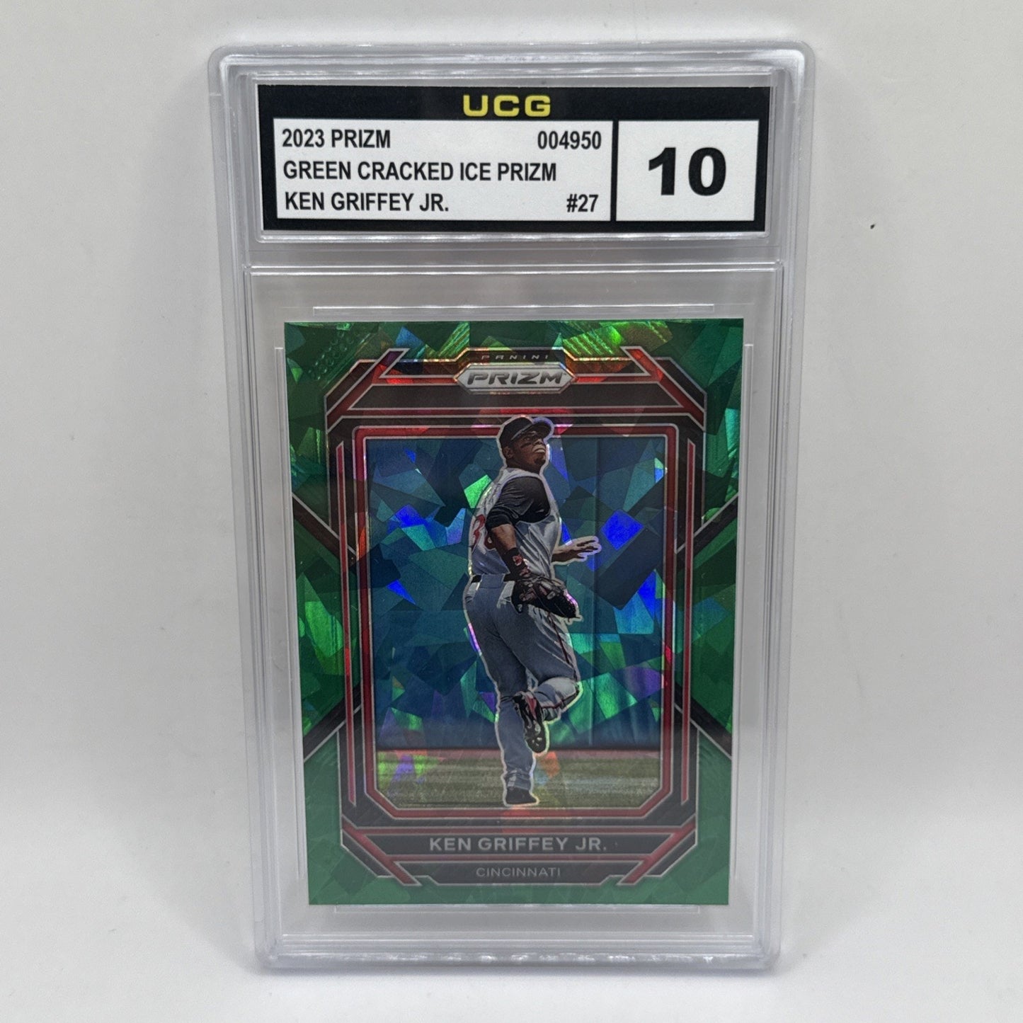 2023 Panini Prizm #27 Ken Griffey Jr. Green Ice Prizm MLB Graded 10 Gem Mint