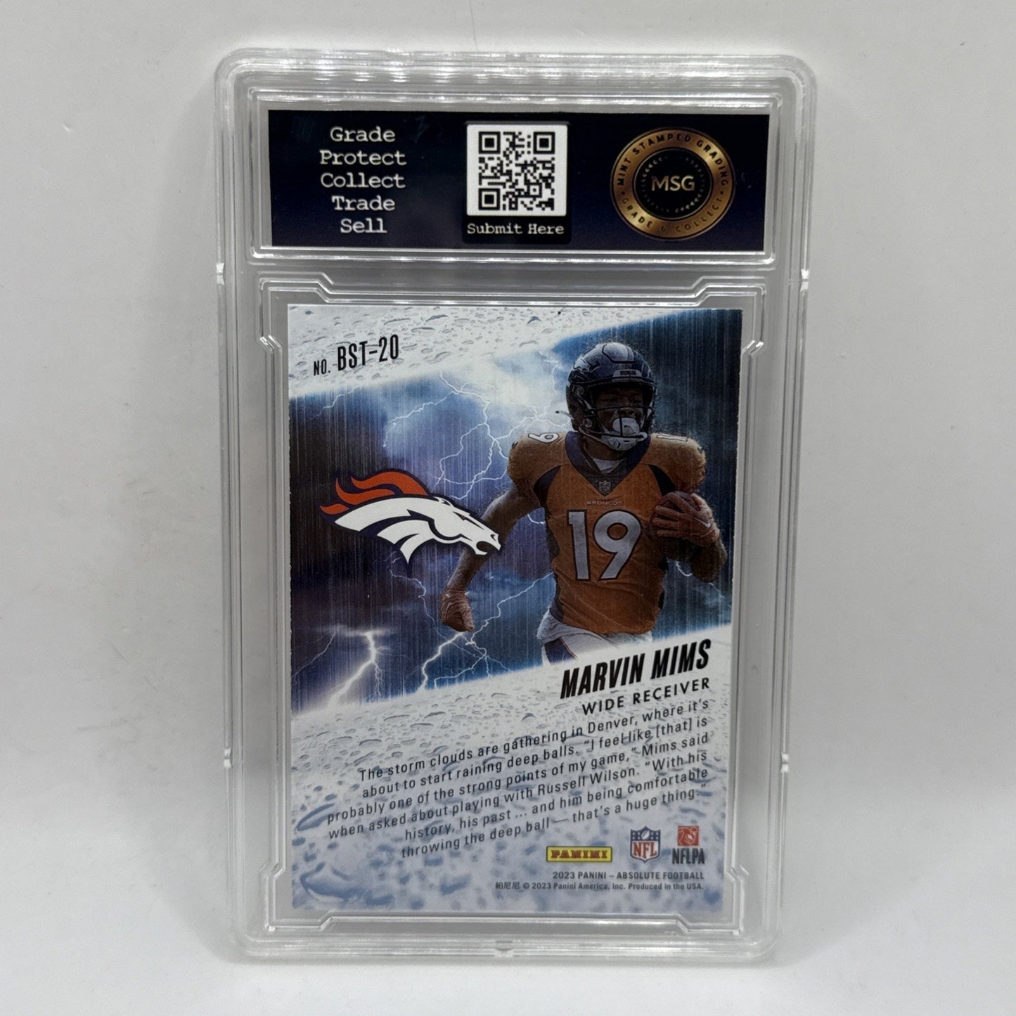 2023 Panini Absolute By Storm Marvin Mims Denver Broncos #BST Graded 9 NFL Card