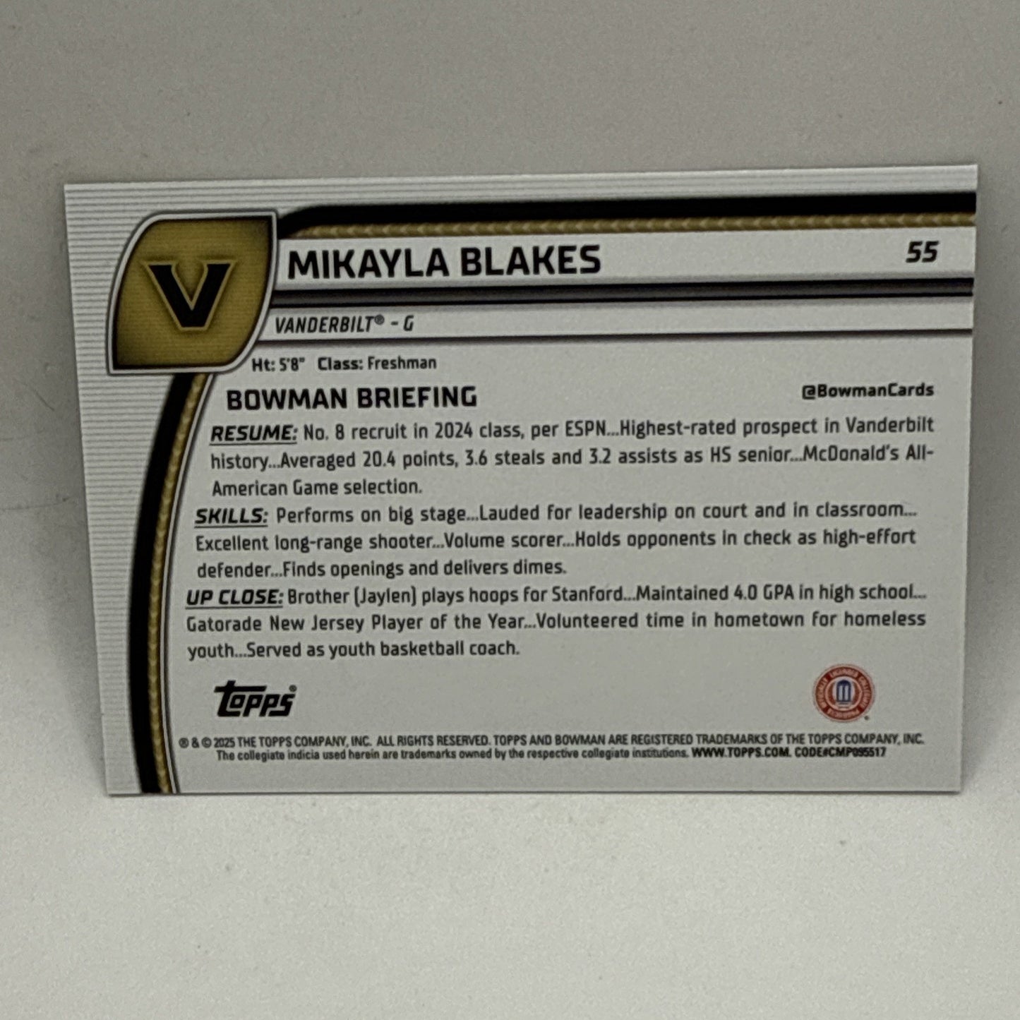 2024-25 Bowman University Chrome Mikayla Blakes #55 Green Shimmer Refractor