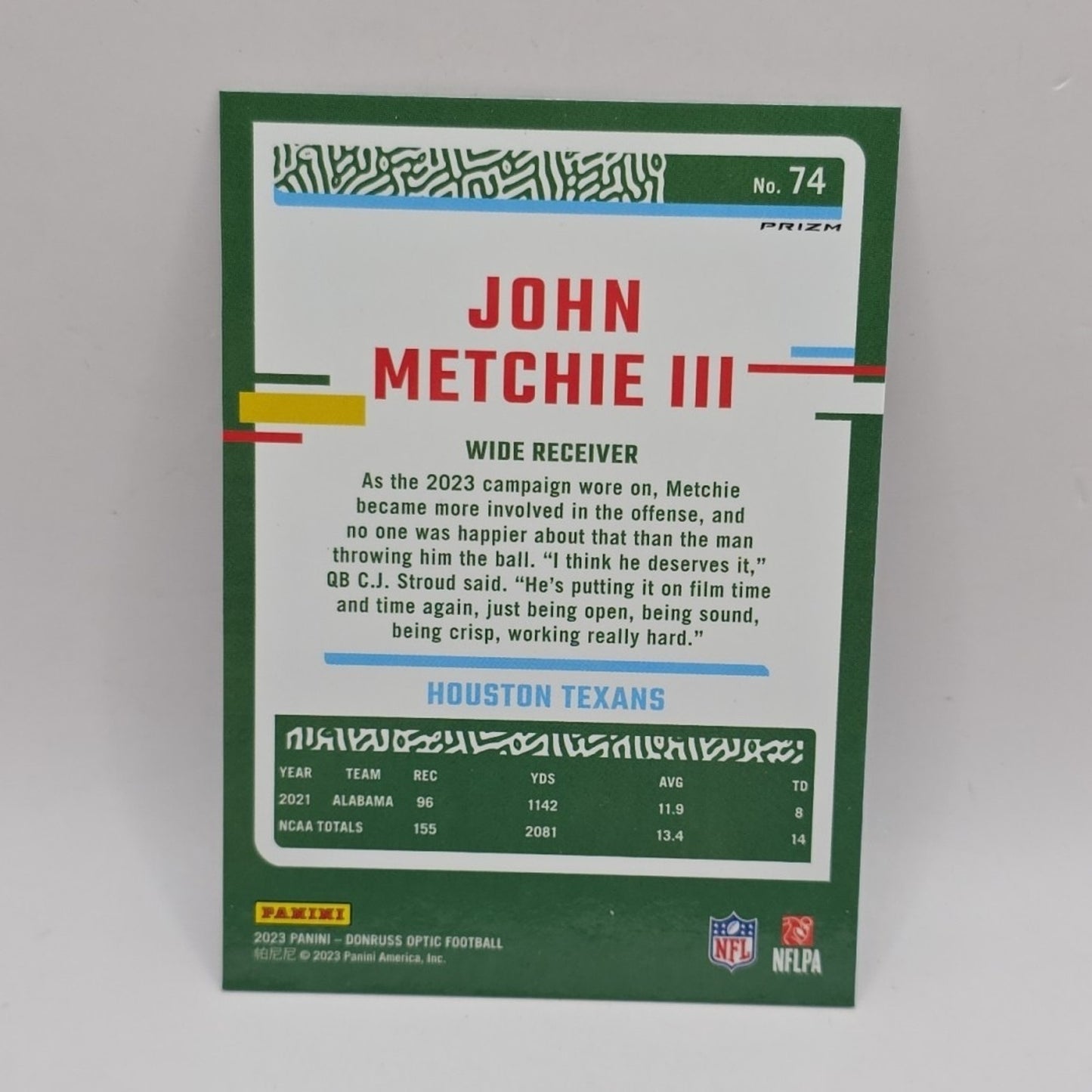 2023 JOHN METCHIE III Panini Donruss Optic Blue Stars Holo Parallel Texans #74