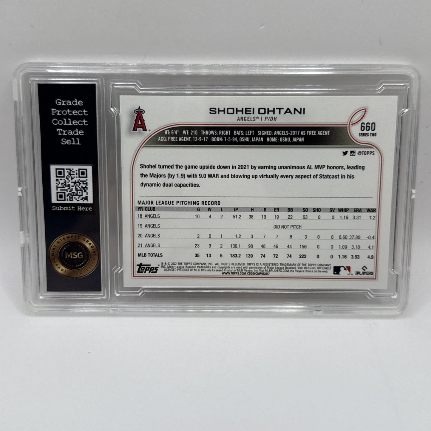 2022 Topps SHOHEI OHTANI #660 GRADED 10 GEM MINT MLB ANGELS