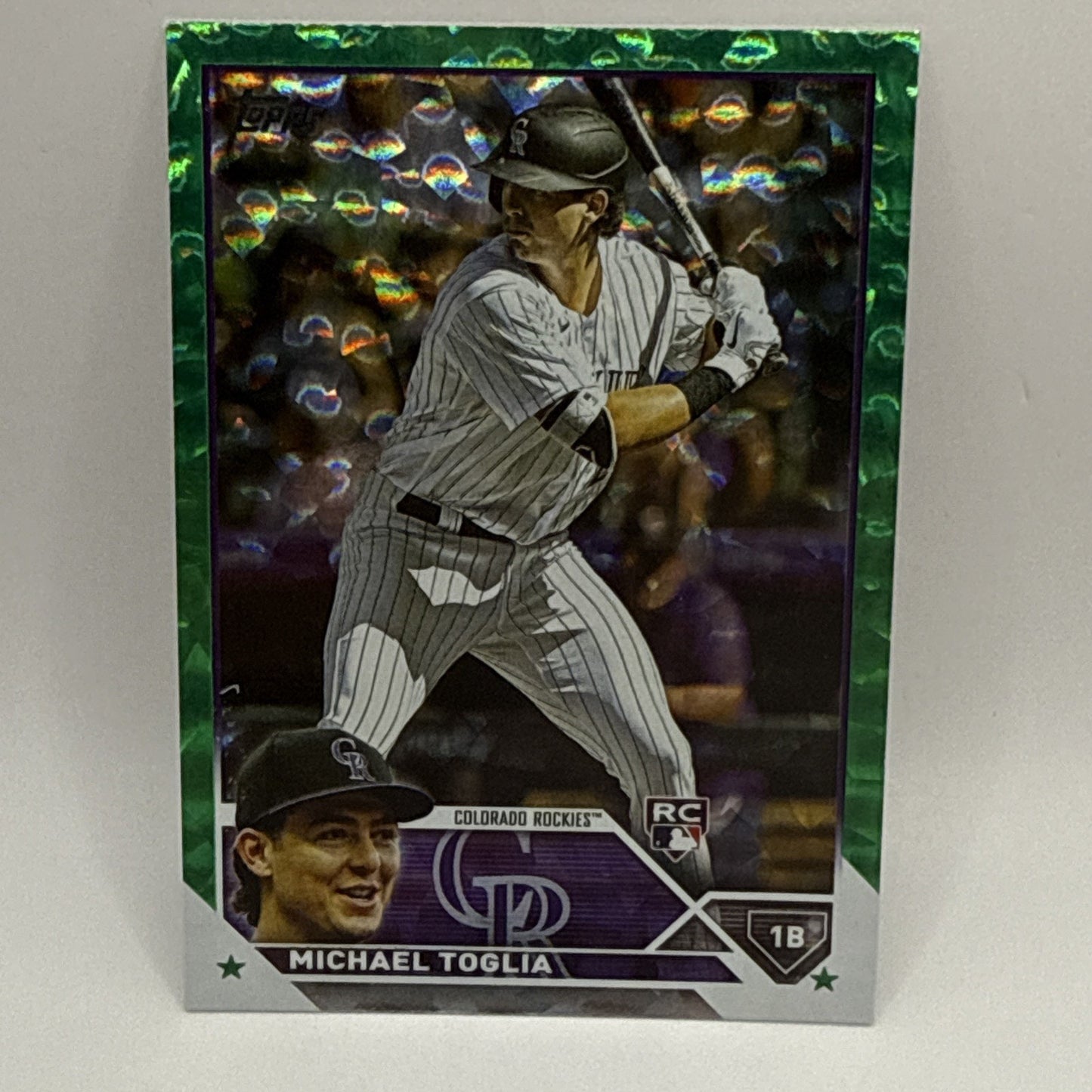 2023 Topps Series 2 - Michael Toglia RC 616 Green Foil /499 - Rockies - Error