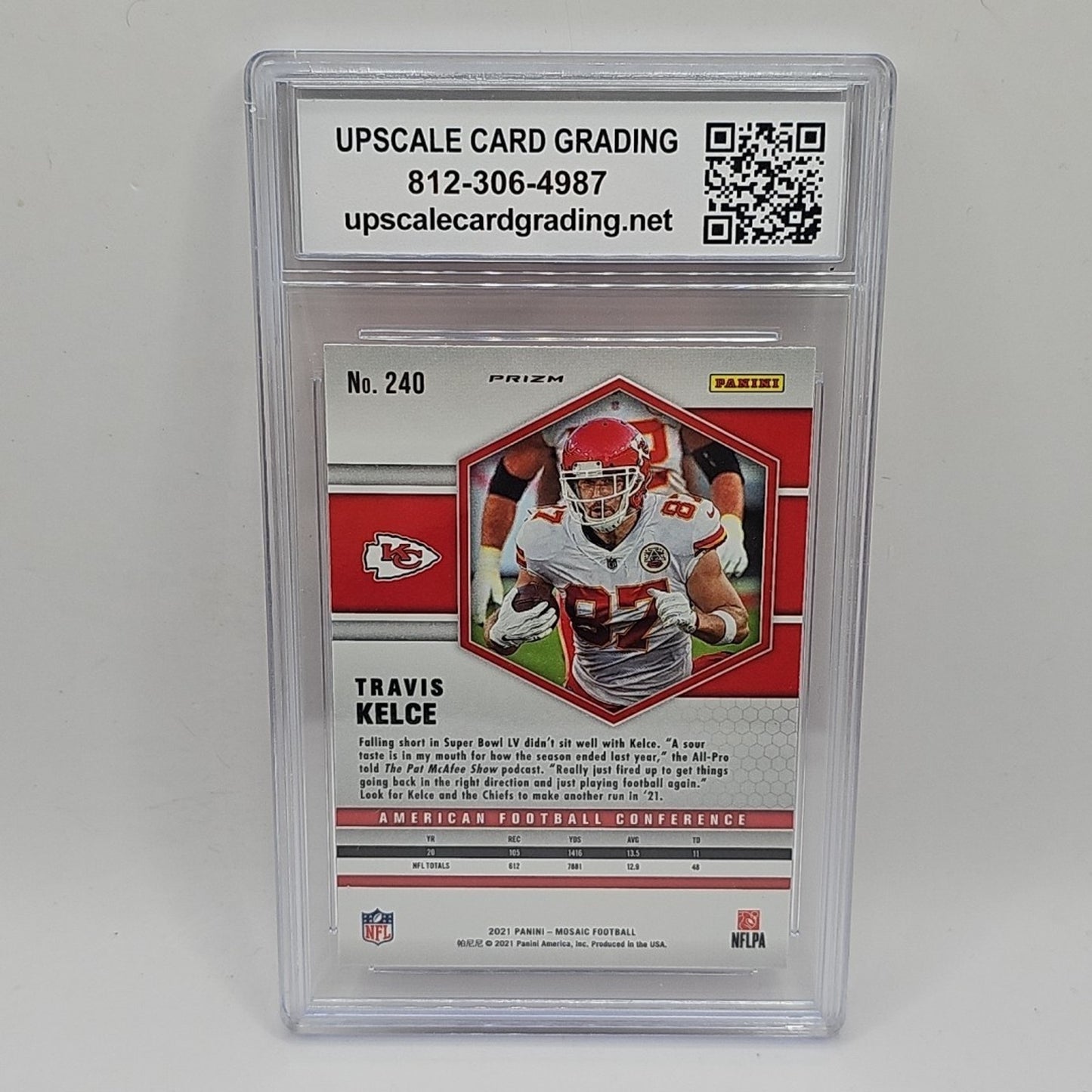 2021 Panini Mosaic Travis Kelce Pink Camo Prizm Chiefs #240 Graded 10 NFL Card