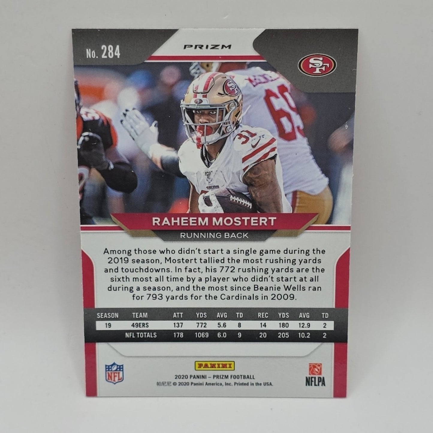 2020 Panini Prizm Football Raheem Mostert ORANGE LAZER PRIZM 49ers #284