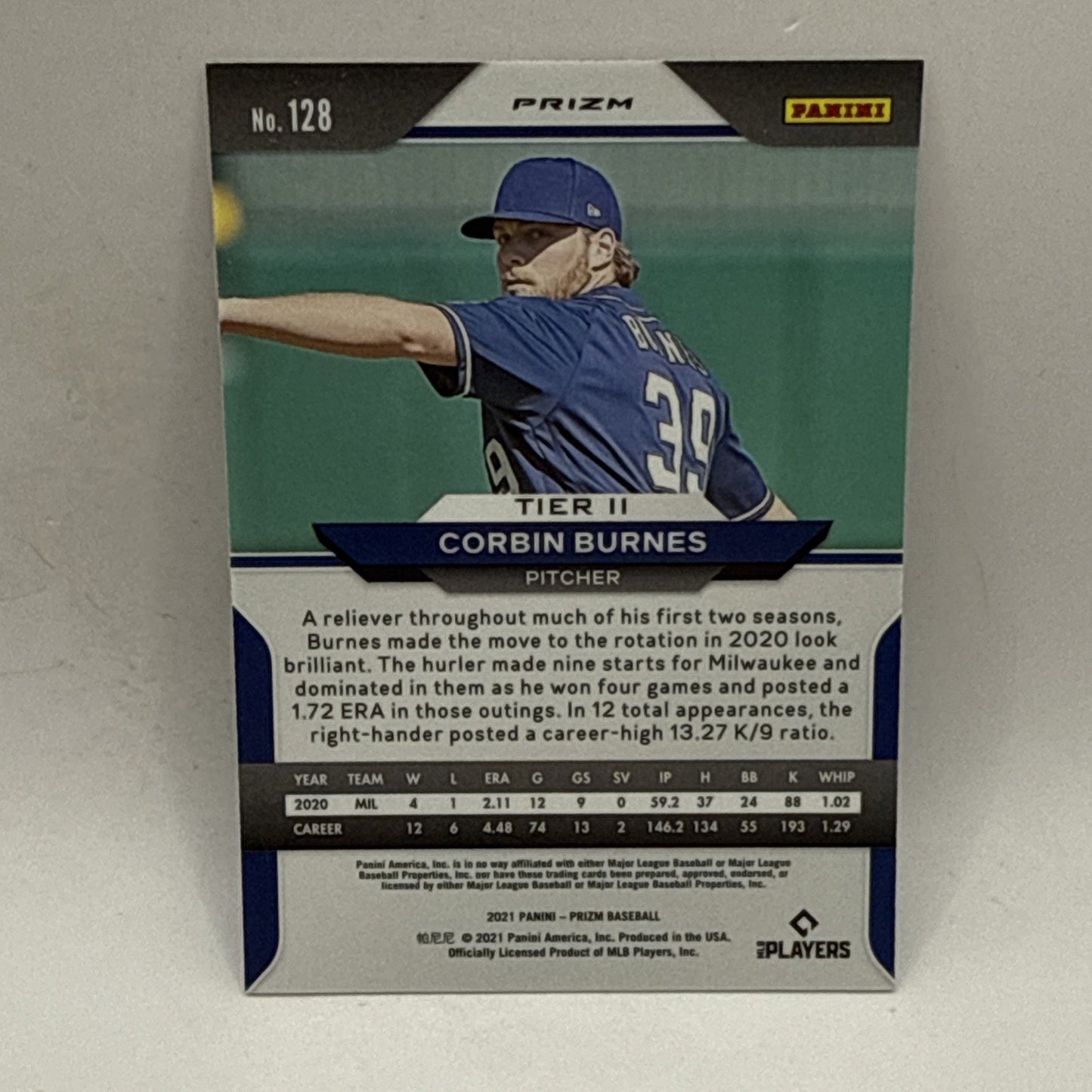 2021 Prizm Baseball Corbin Burnes White Wave Card #128 MLB Milwaukee