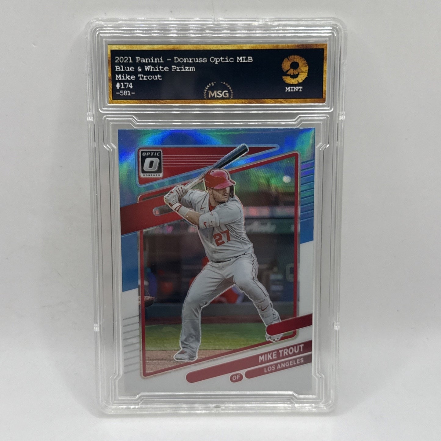 2021 Donruss #174 Mike Trout Blue and White Prizm Graded 9 Mint Los Angeles MLB