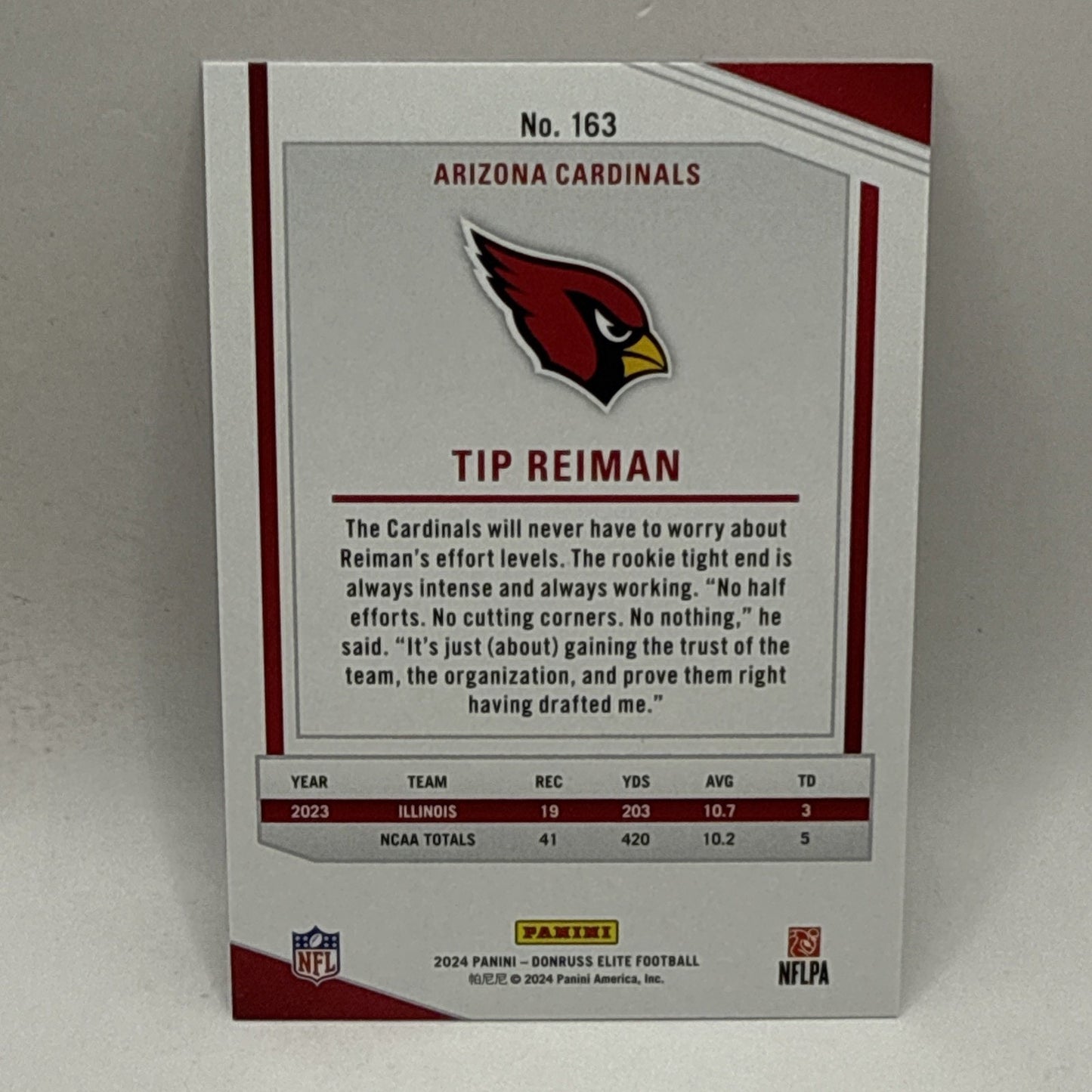 Tip Reiman 2024 Panini Donruss Elite Rookie /999 Arizona Cardinals #163