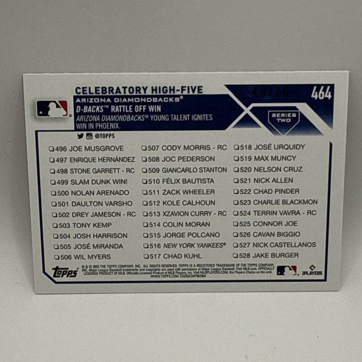 2023 Topps #464 Celebratory High-Five Independence Day /76 Arizona Diamondbacks