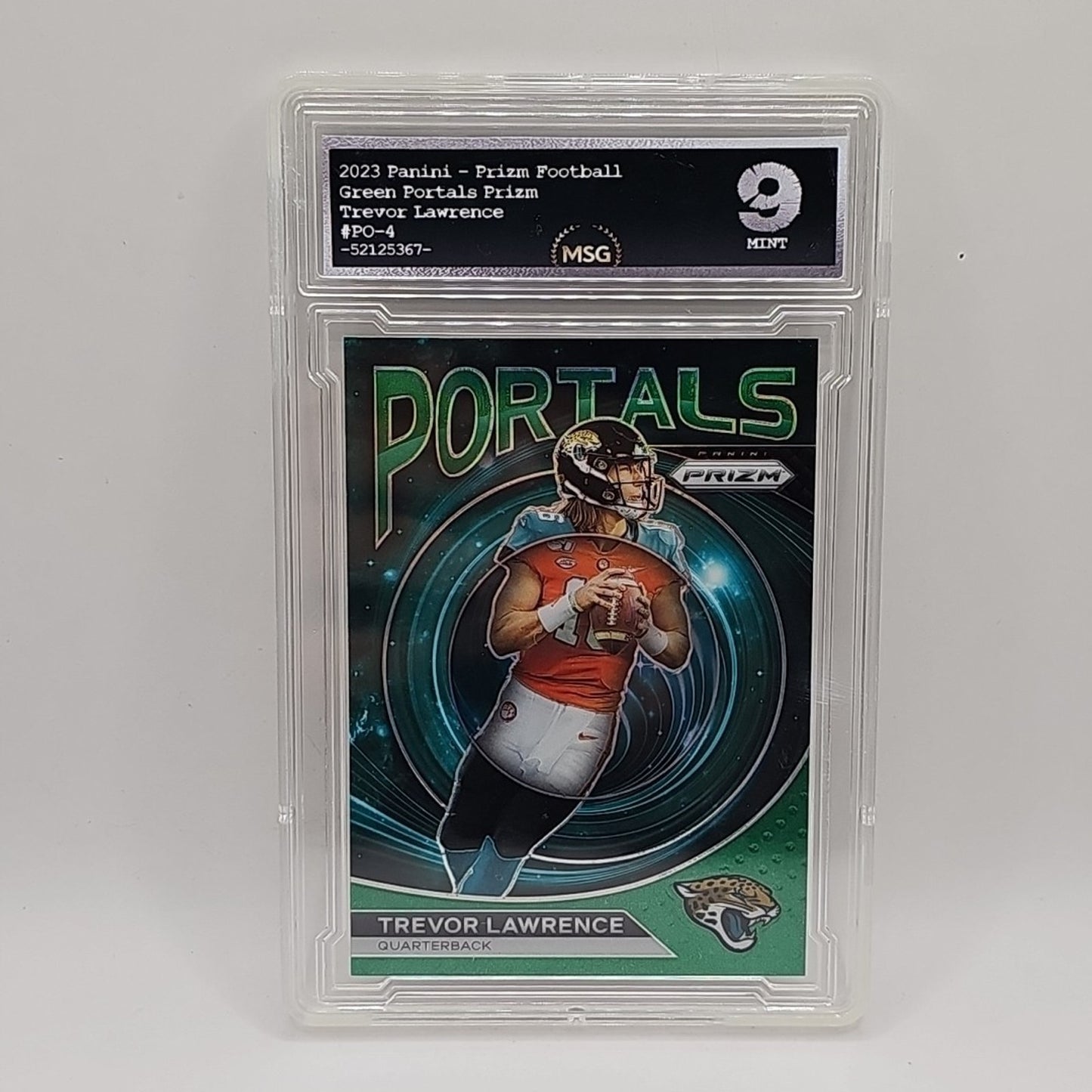 2023 Panini #PO-4 TREVOR LAWRENCE Portals GREEN WAVE Prizm NFL Jaguars Graded
