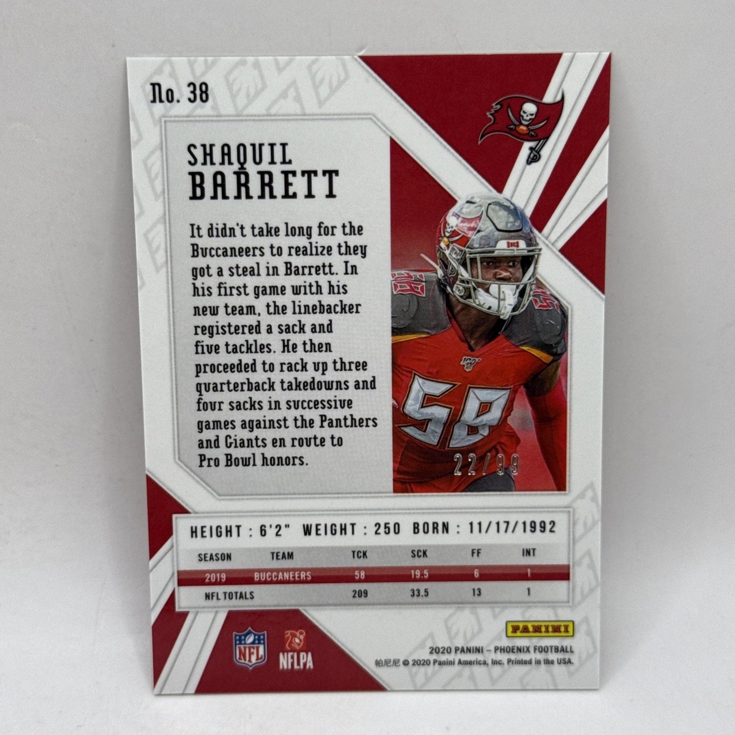 2020 Phoenix ORANGE Shaquil Barrett Tampa Bay Buccaneers #38 SP /99 NFL