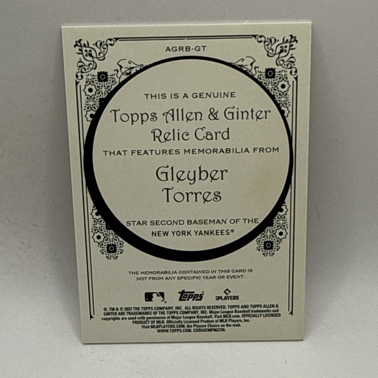 2023 Topps Allen & Ginter GLEYBER TORRES Game Used Relic #AGBR-GT MLB