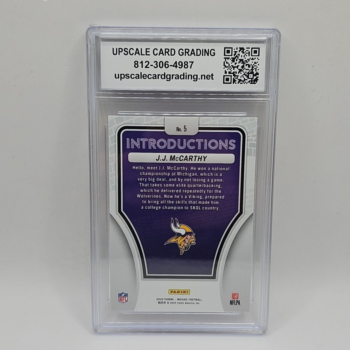 2024 Panini Mosaic Football JJ McCarthy #5 Introductions NFL Vikings QB Graded 9