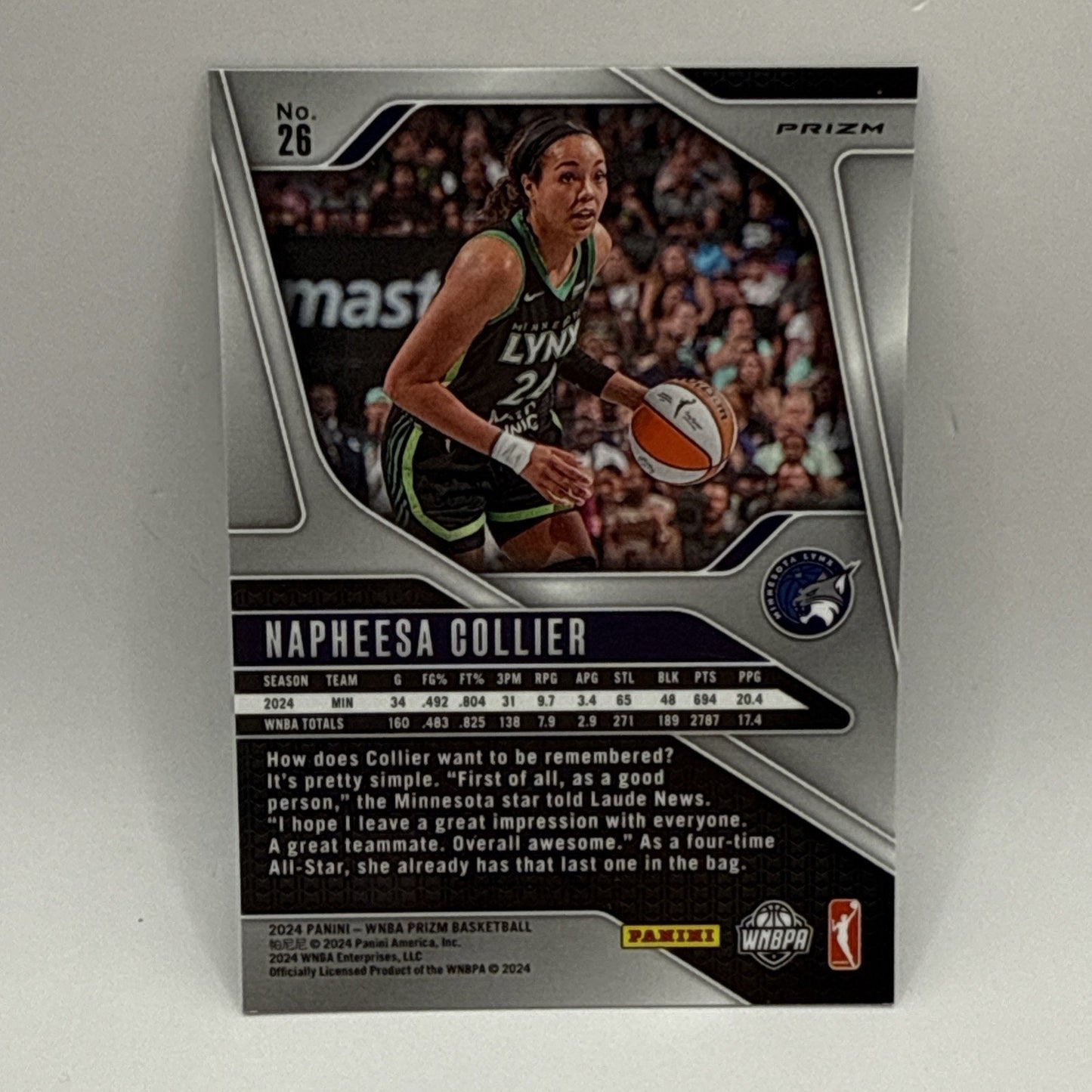 Napheesa Collier 2024 Panini Prizm WNBA Green Prizm Card- #26 Minnesota Lynx