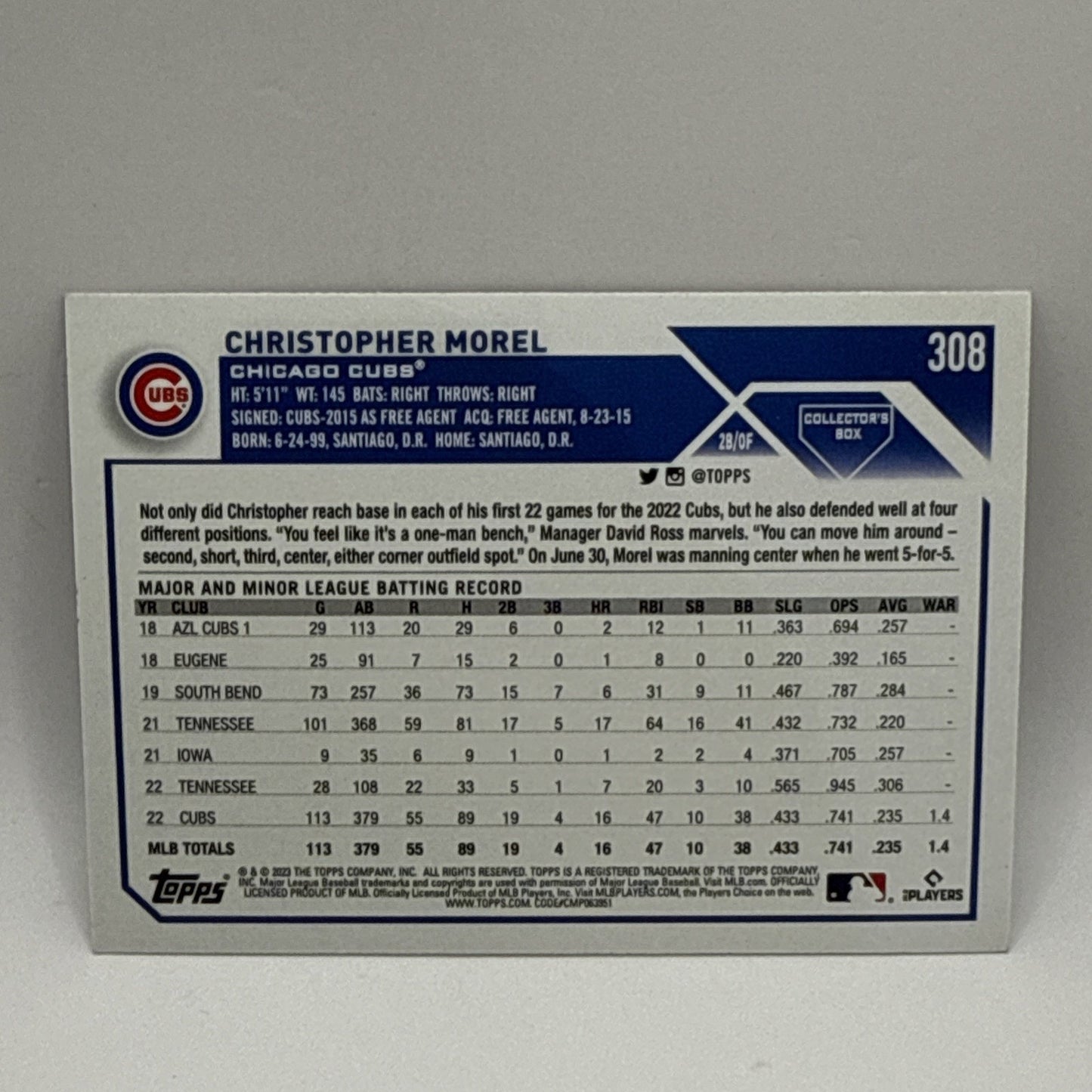 2023 Topps Series 1 CHRISTOPHER MOREL Collectors Super Box Silver Foil Board RC