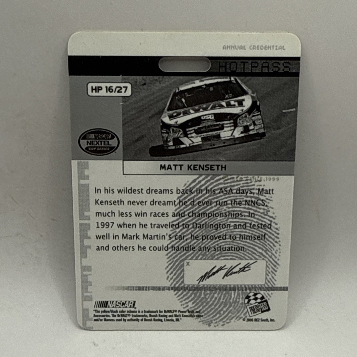 Insert Matt Kenseth Press Pass Stealth 2006 Card #HP 16/27 HOT PASS