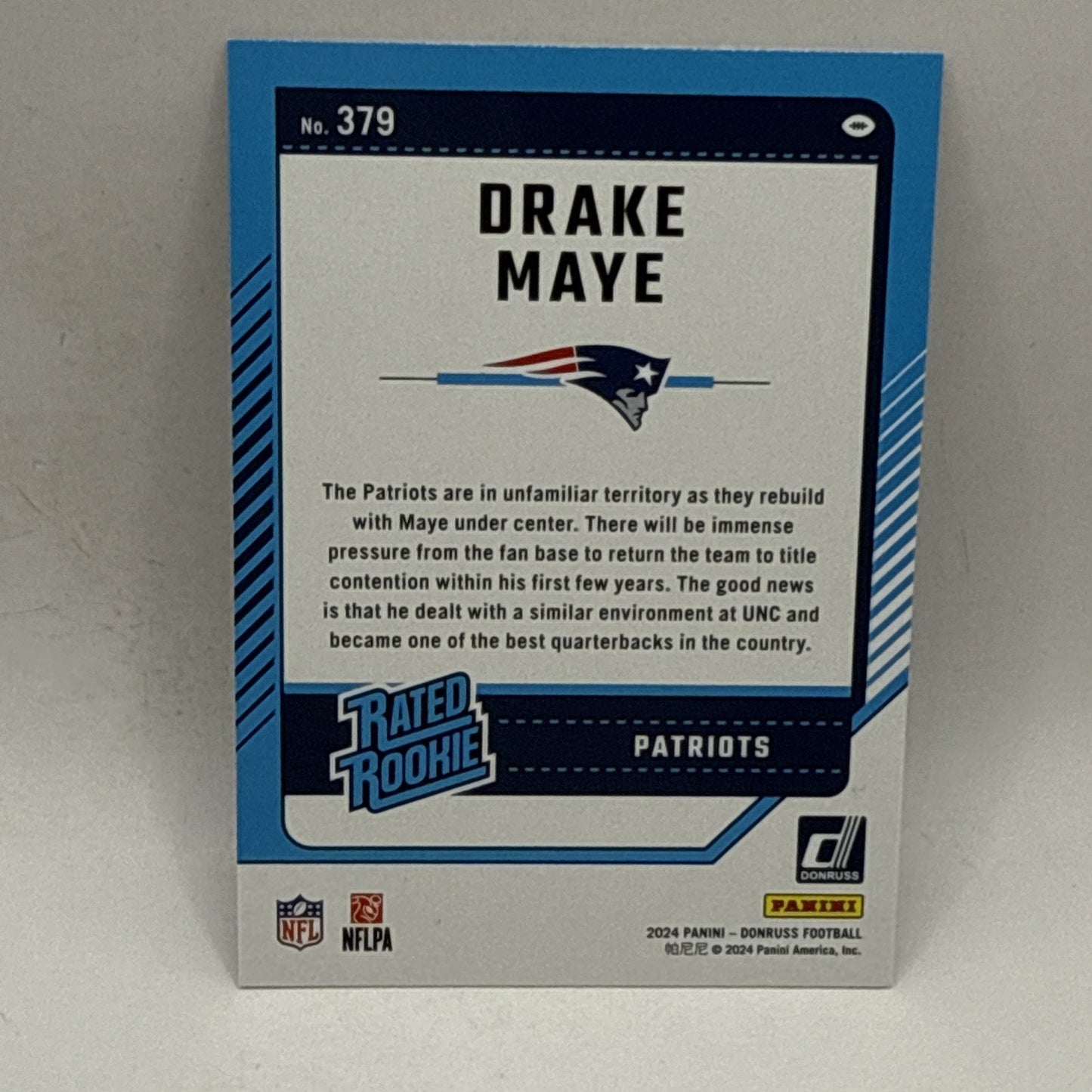 2024 Panini Donruss - Rated Rookie Drake Maye #379 Purple Press Proof (RC)