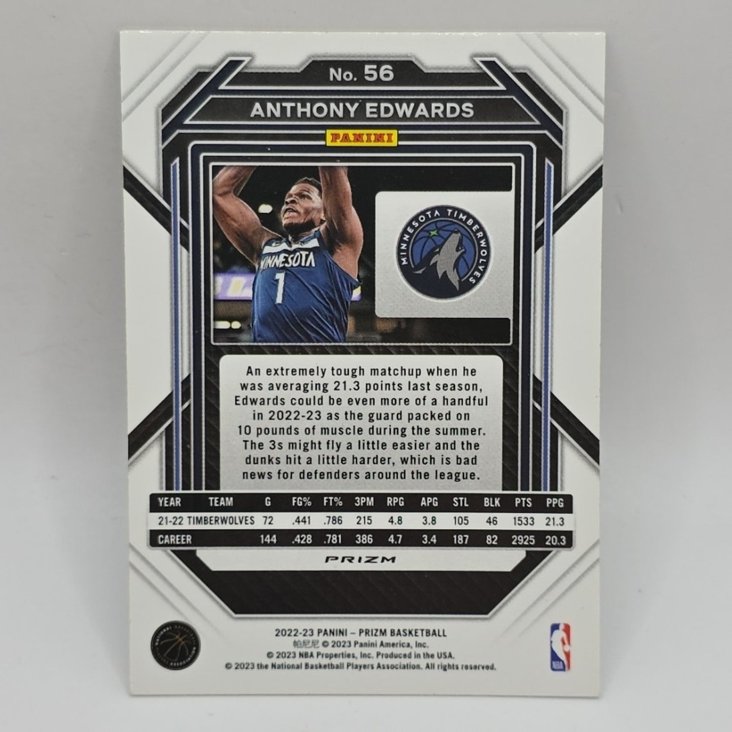 2022-23 Prizm ANTHONY EDWARDS Silver Ice Prizm #56 Minnesota Timberwolves SP