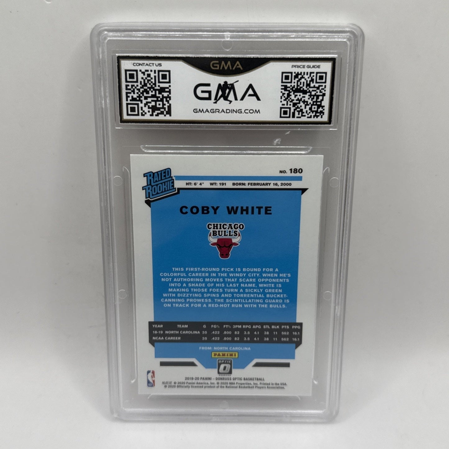 2019 Panini Donruss Optic Coby White (RC) NBA Chicago BULLS Graded 10