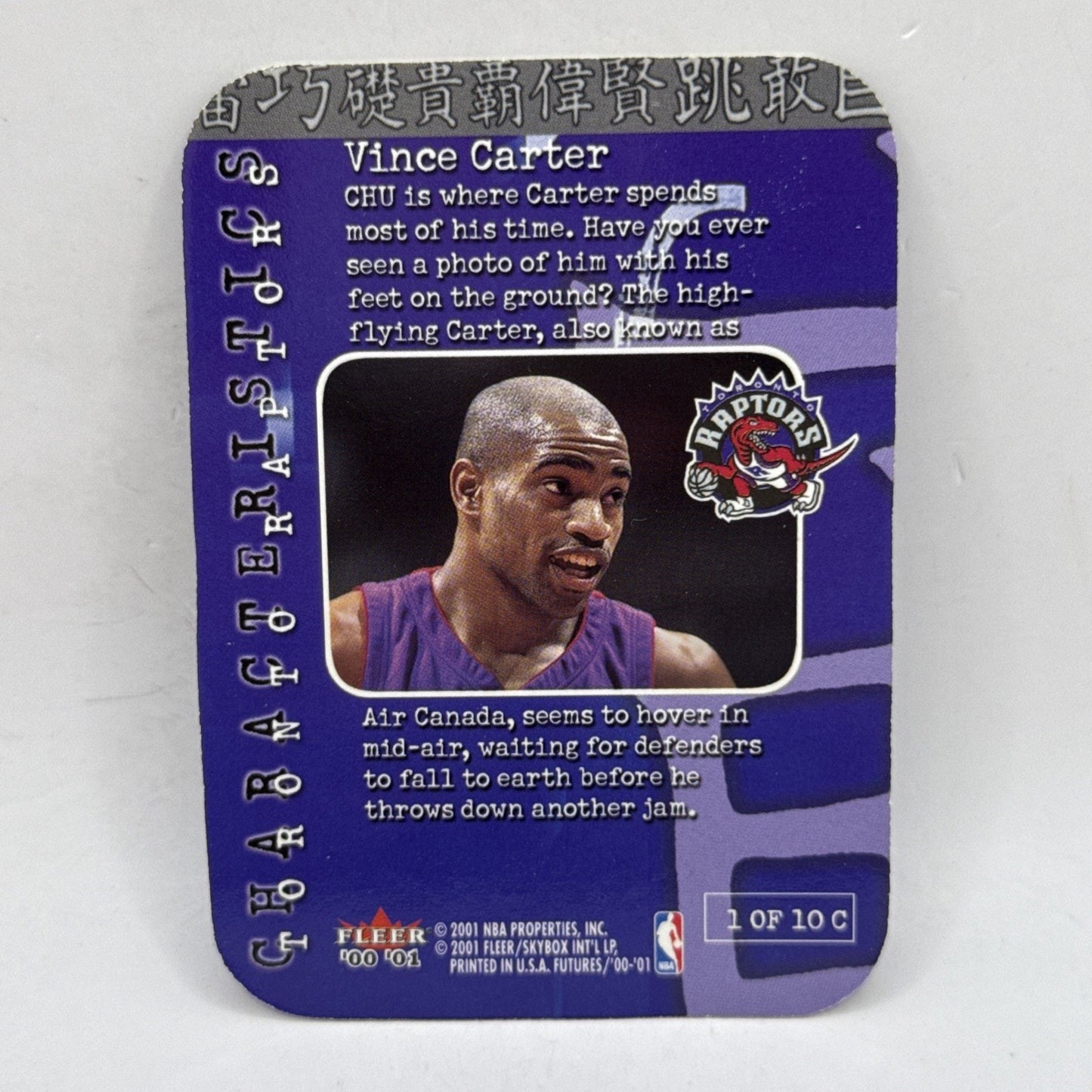 2000-01 Fleer Futures Die Cut Characteristics #1 C Vince Carter Toronto Raptors