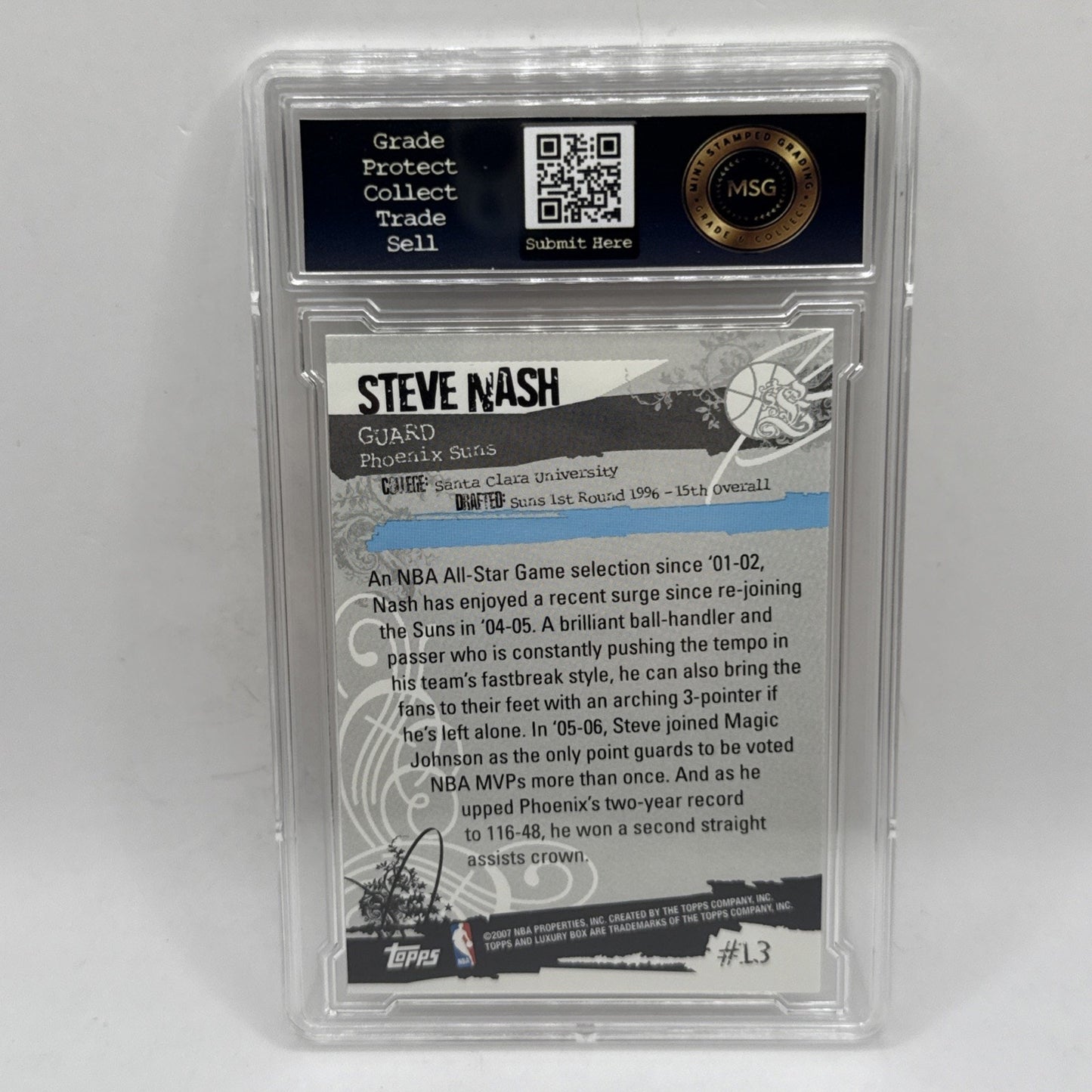 Steve Nash Luxury Box Topps 2007 Basketball Card #13 Graded 10 NBA Suns