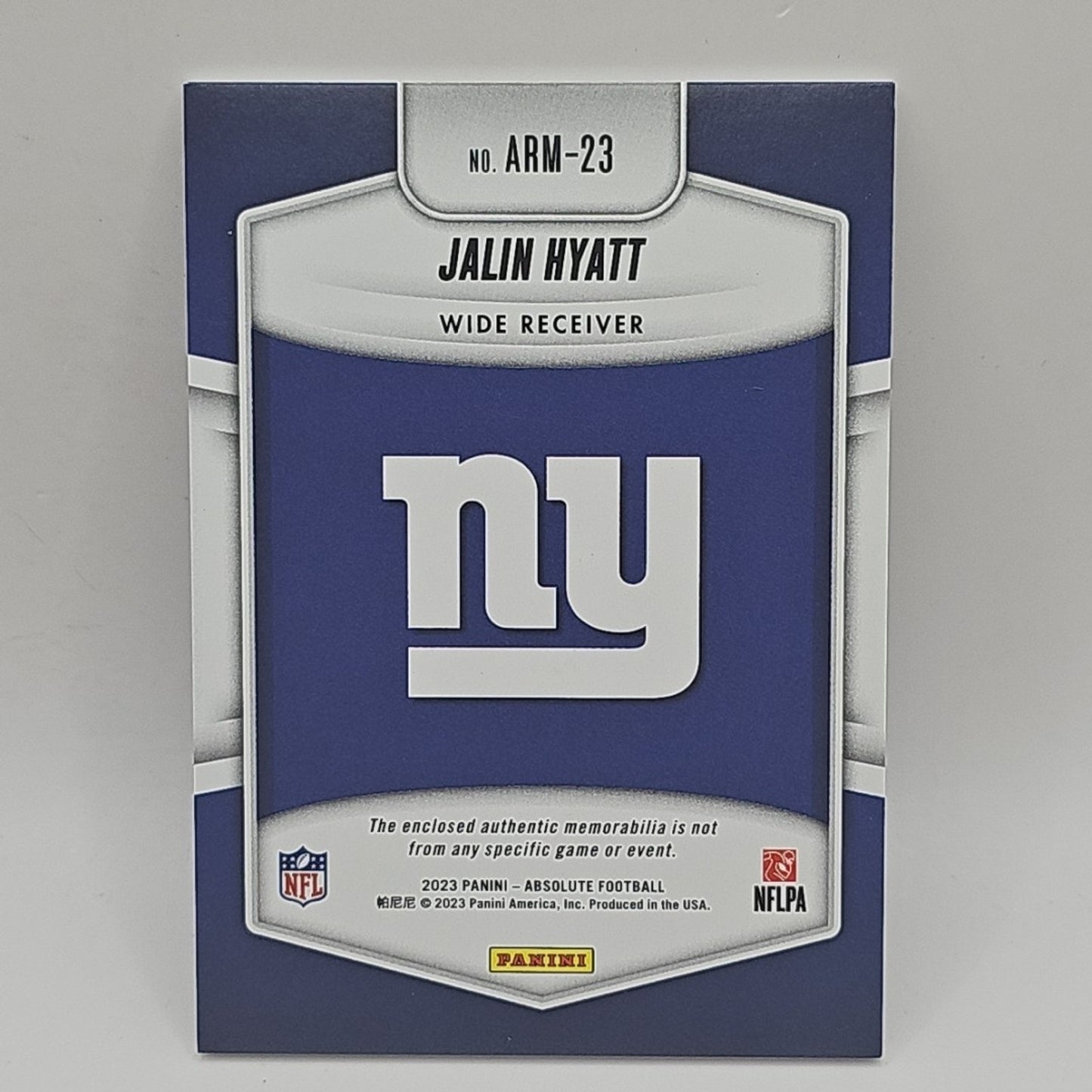 2023 Panini Absolute Jalin Hyatt #ARM-23 SP /99 Rookie Patch NFL New York GIANTS
