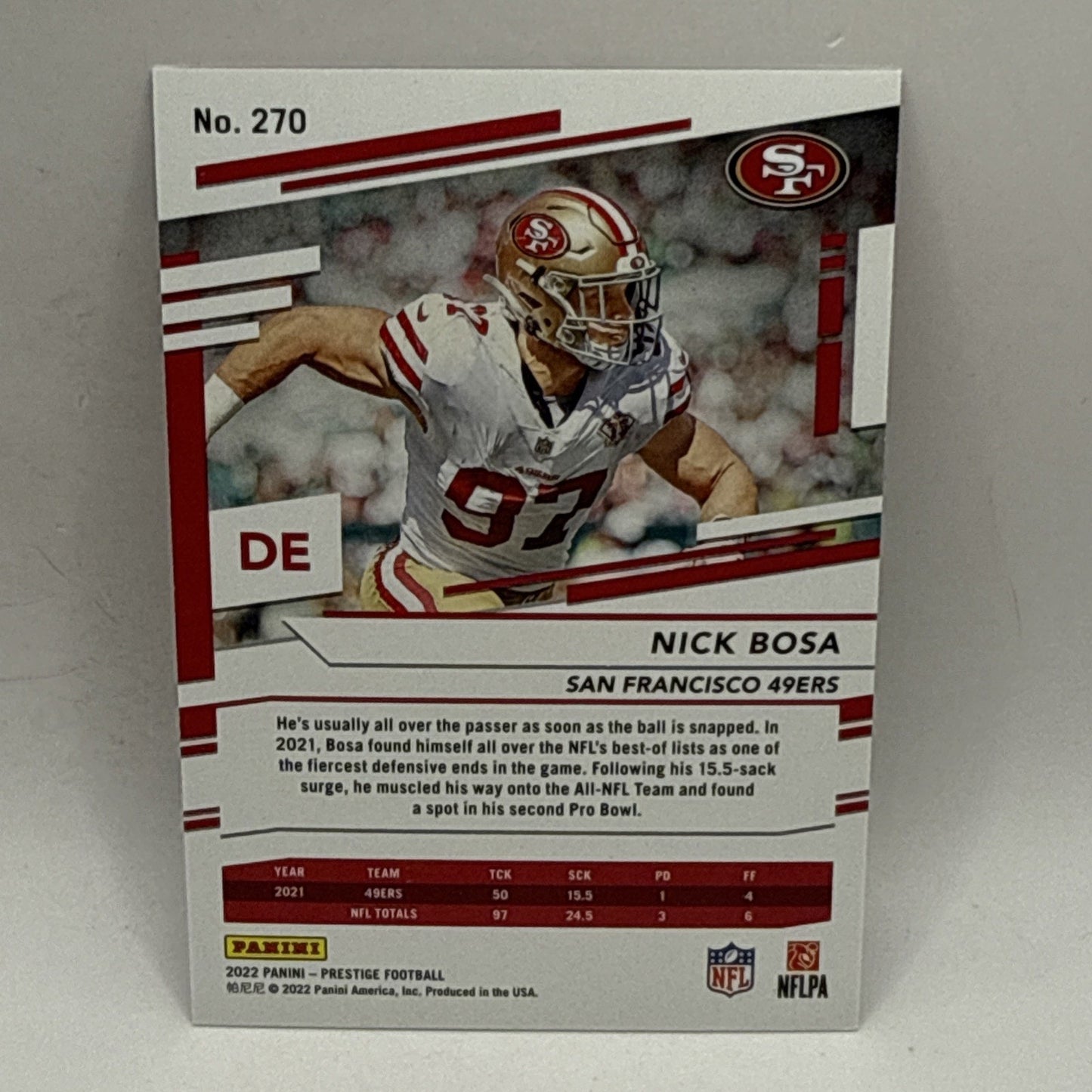 Nick Bosa 2022 Panini Prestige Football Xtra Points RED Parallel #D /449 49ers