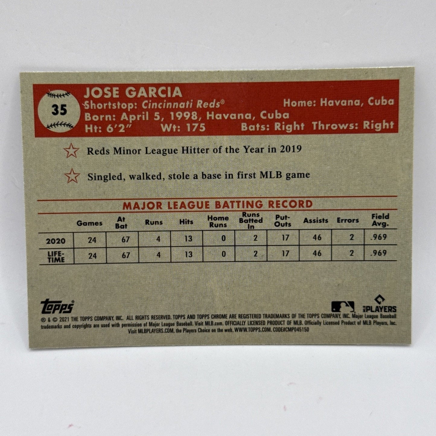 Jose Garcia RC Prism Refractor 2021 Topps Chrome Platinum Anniversary Reds