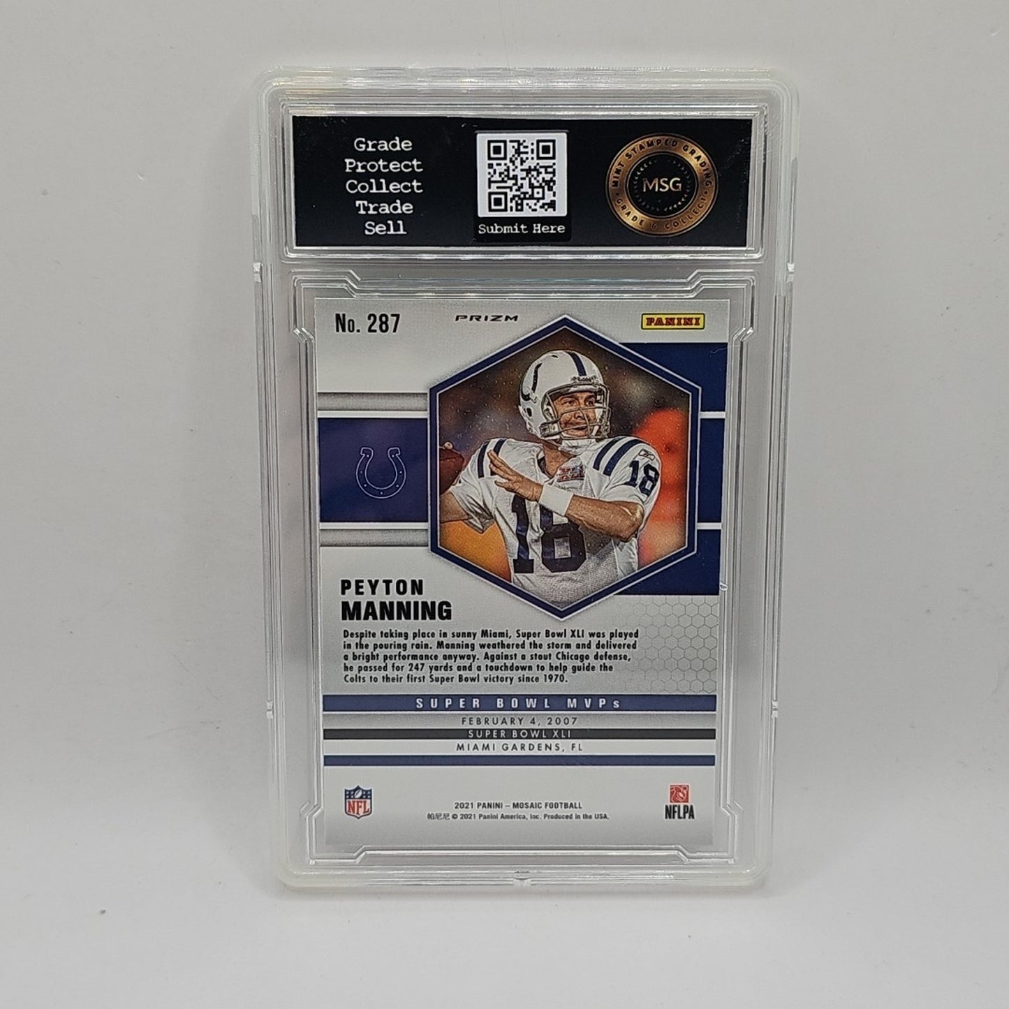 2021 Panini Mosaic #287 Peyton Manning Colts Prizm Green Graded 9 NFL Colts
