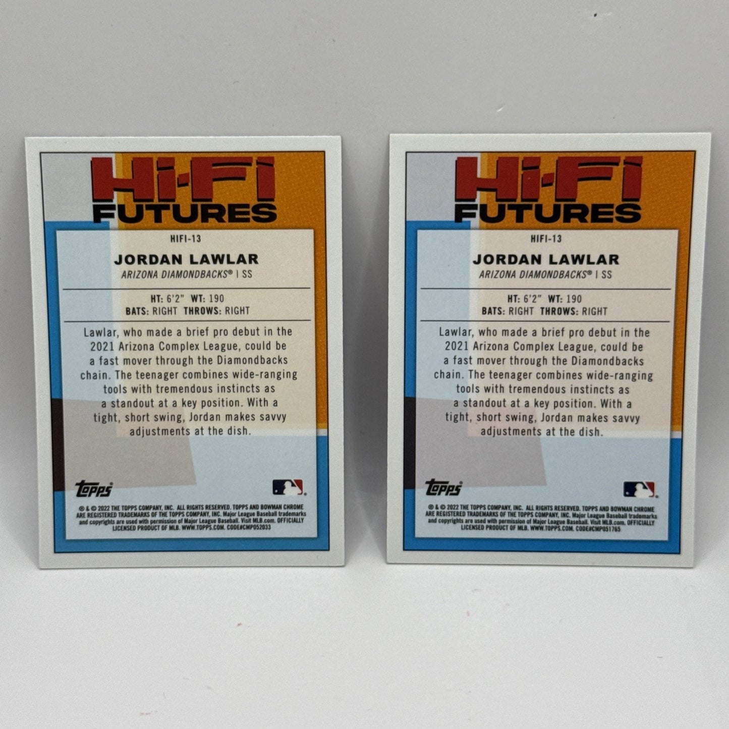 2022 Bowman Chrome Mojo Refractor Jordan Lawlar Hi-Fi Futures Arizona RC