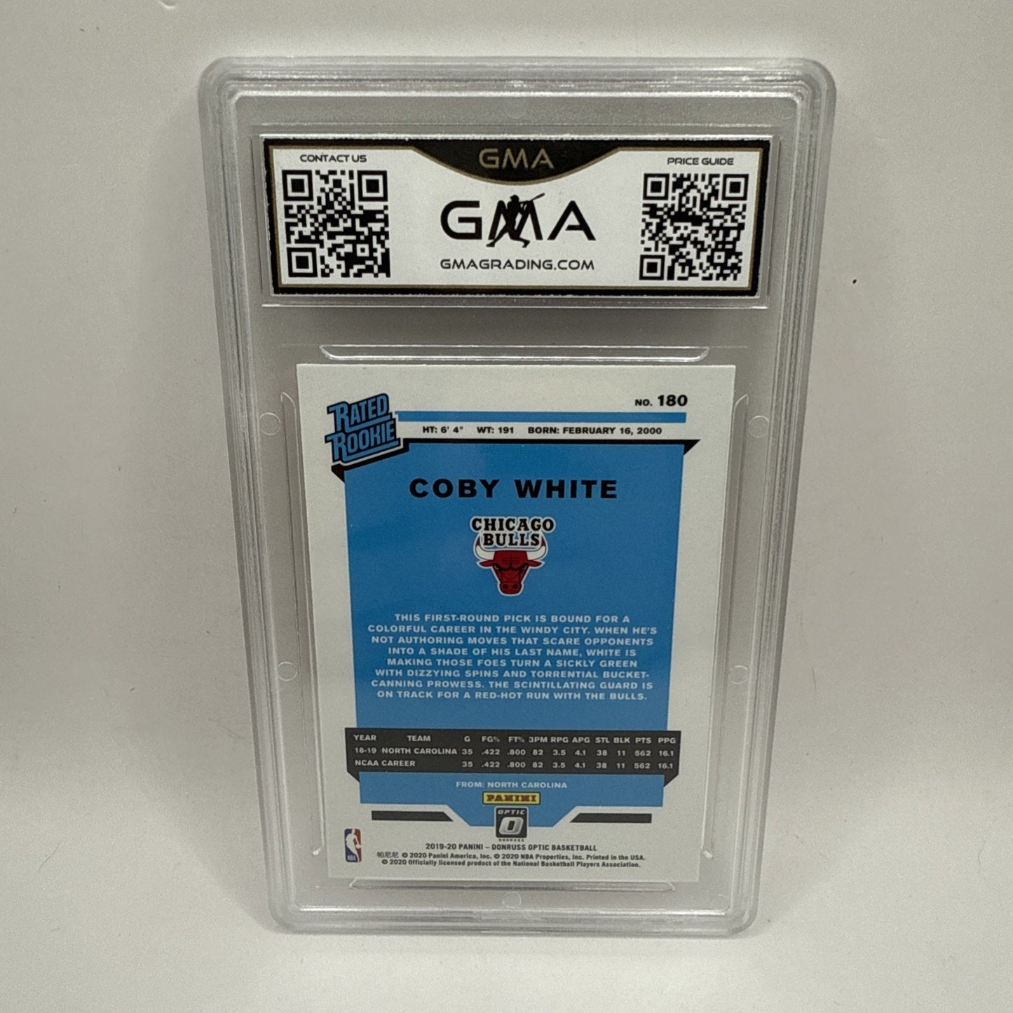 2019 Panini Donruss Optic Coby White (RC) NBA Chicago BULLS Graded 8.5