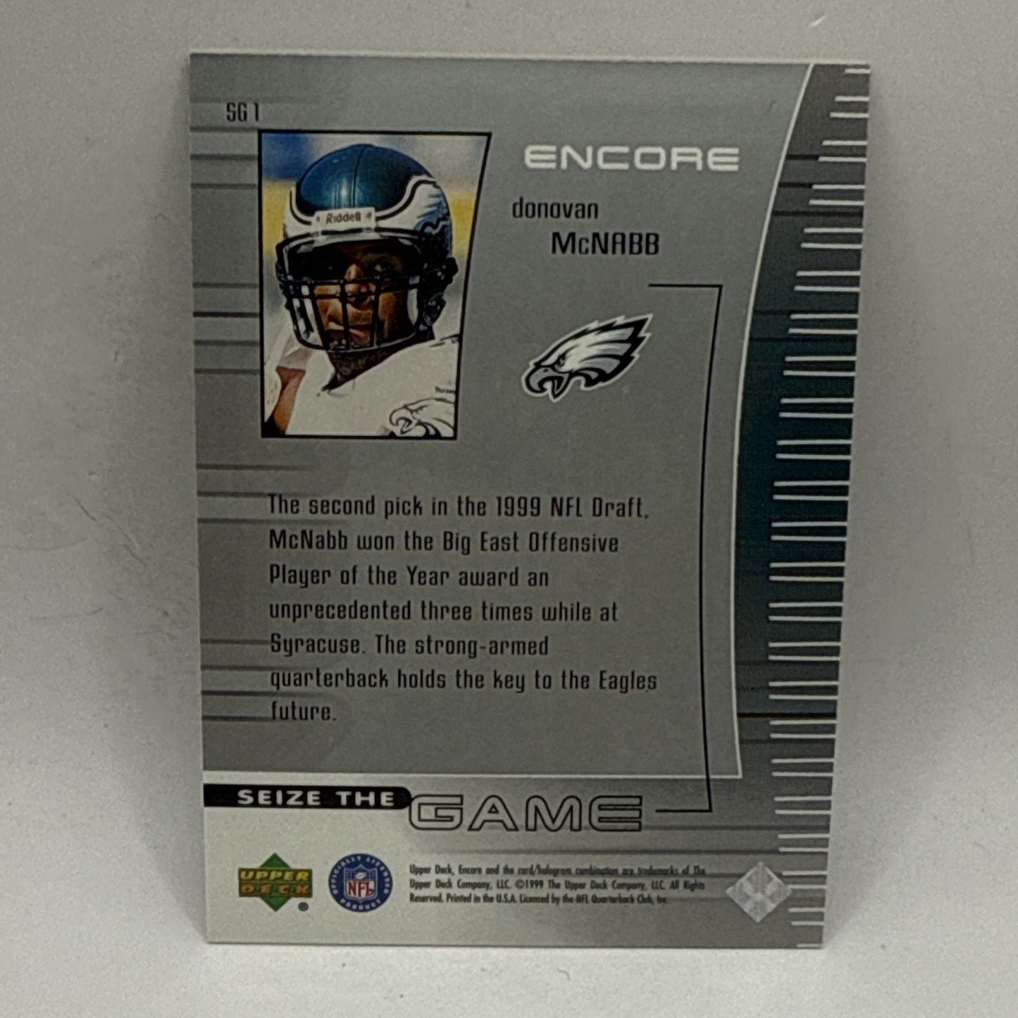 1999 UD Football Donovan McNabb Seize The Game Rookie RC Card NFL Eagles
