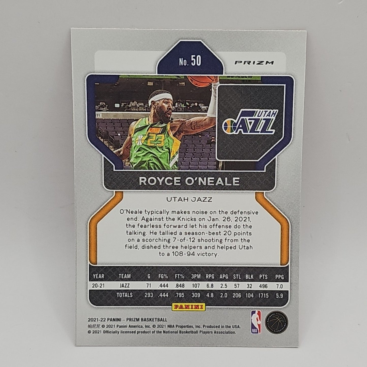 2021-22 Panini Prizm Prizms Red Ice #50 Royce O'Neale - NBA Utah Jazz