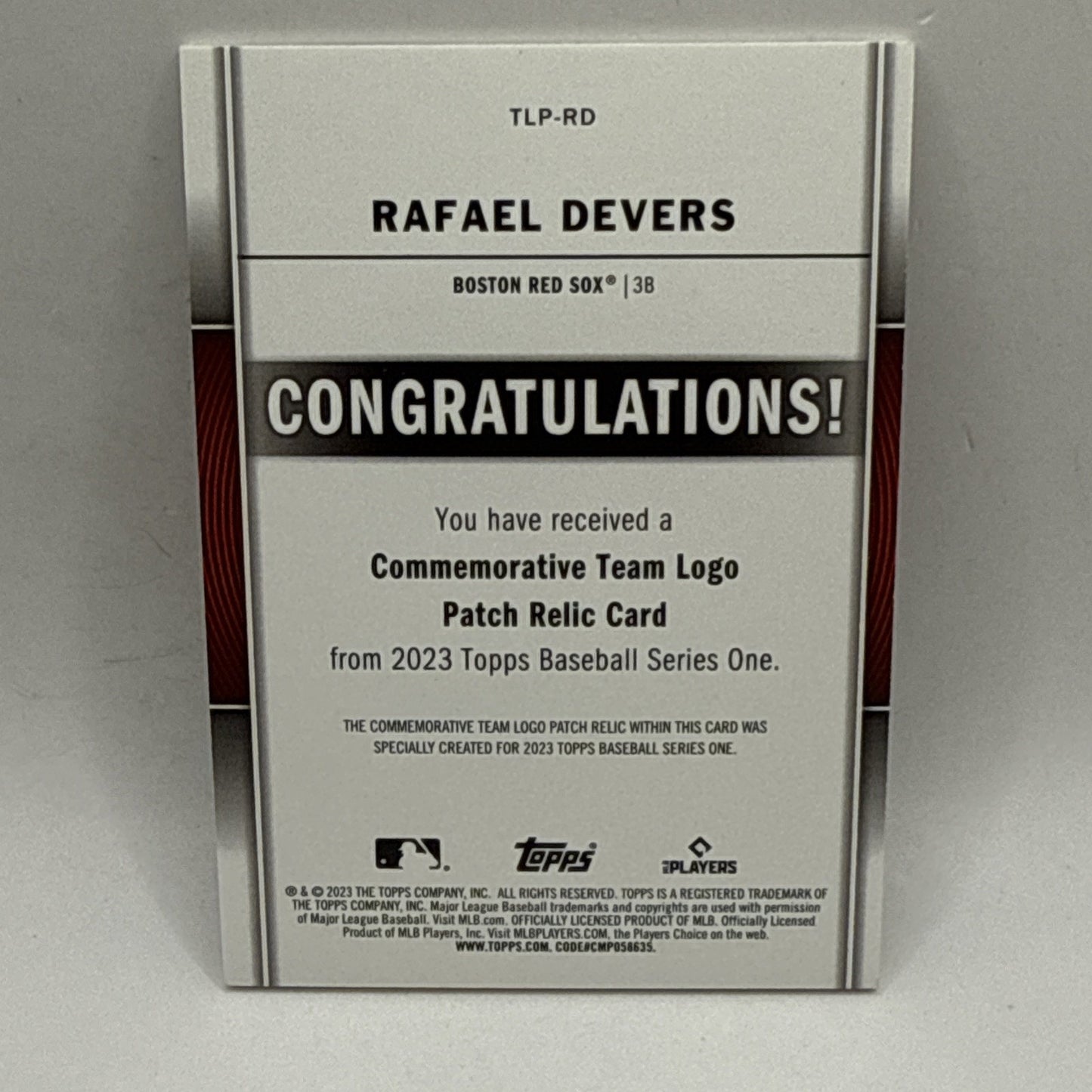 2023 Topps Series 1 #TLP-RD RAFAEL DEVERS PATCH RELIC Commemorative Team Logo