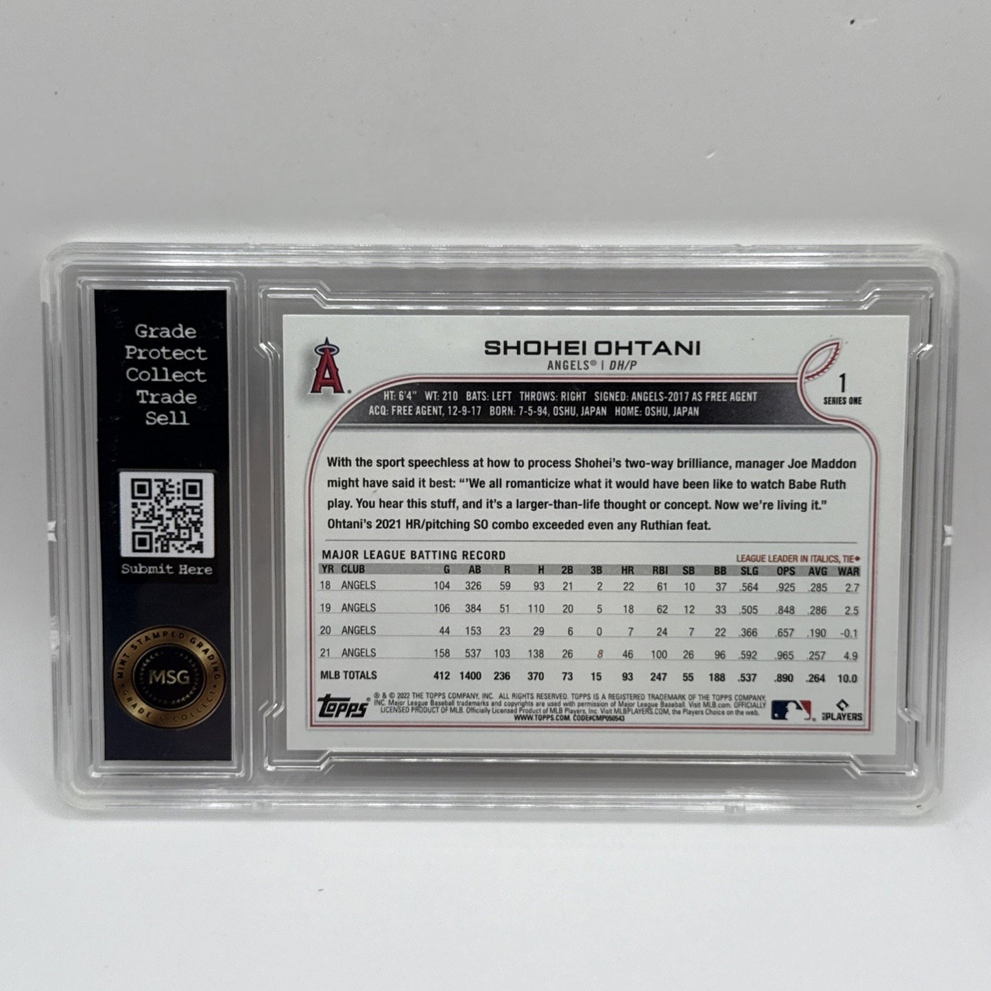 Shohei Ohtani Graded 10 2022 Topps Series One MLB #1 GEM Mint Los Angeles